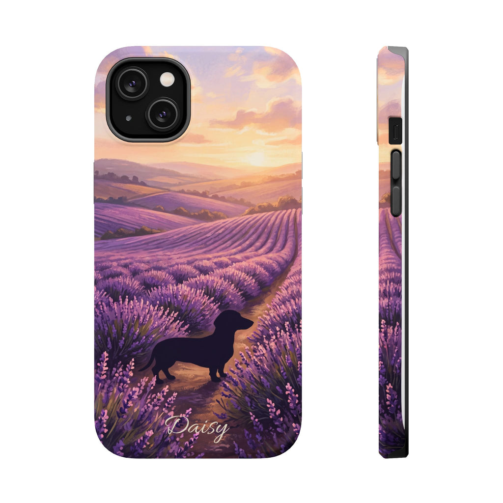 Personalized Dachshund Lavender Field Phone Case — Wireless Charging Cover