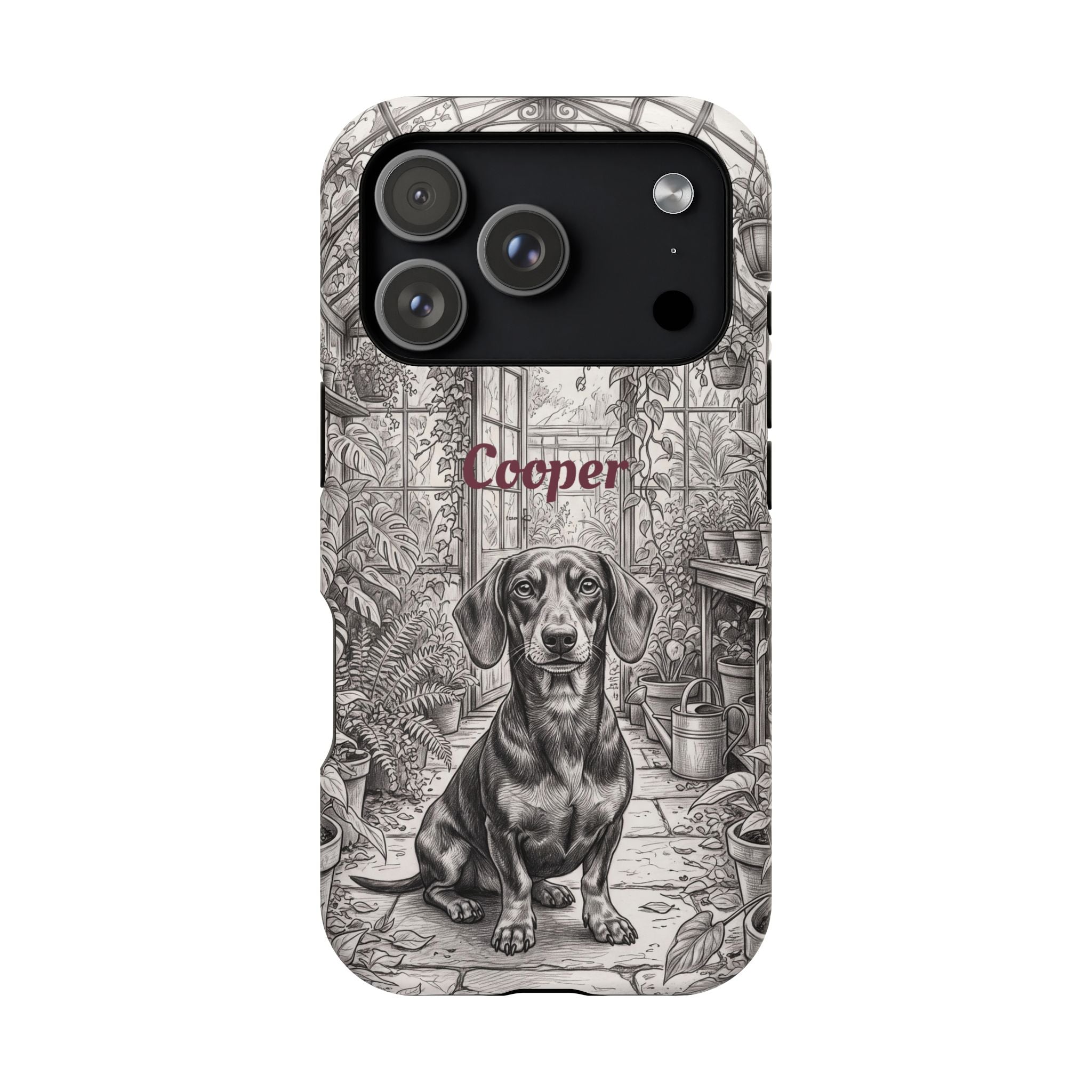 Personalized Dachshund Vintage Greenhouse Phone Case — Wireless Charging Cover
