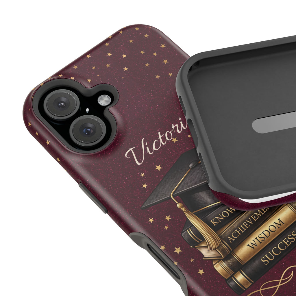 Graduation Cap & Books Personalized Teacher Phone Case — Wireless Charging Cover
