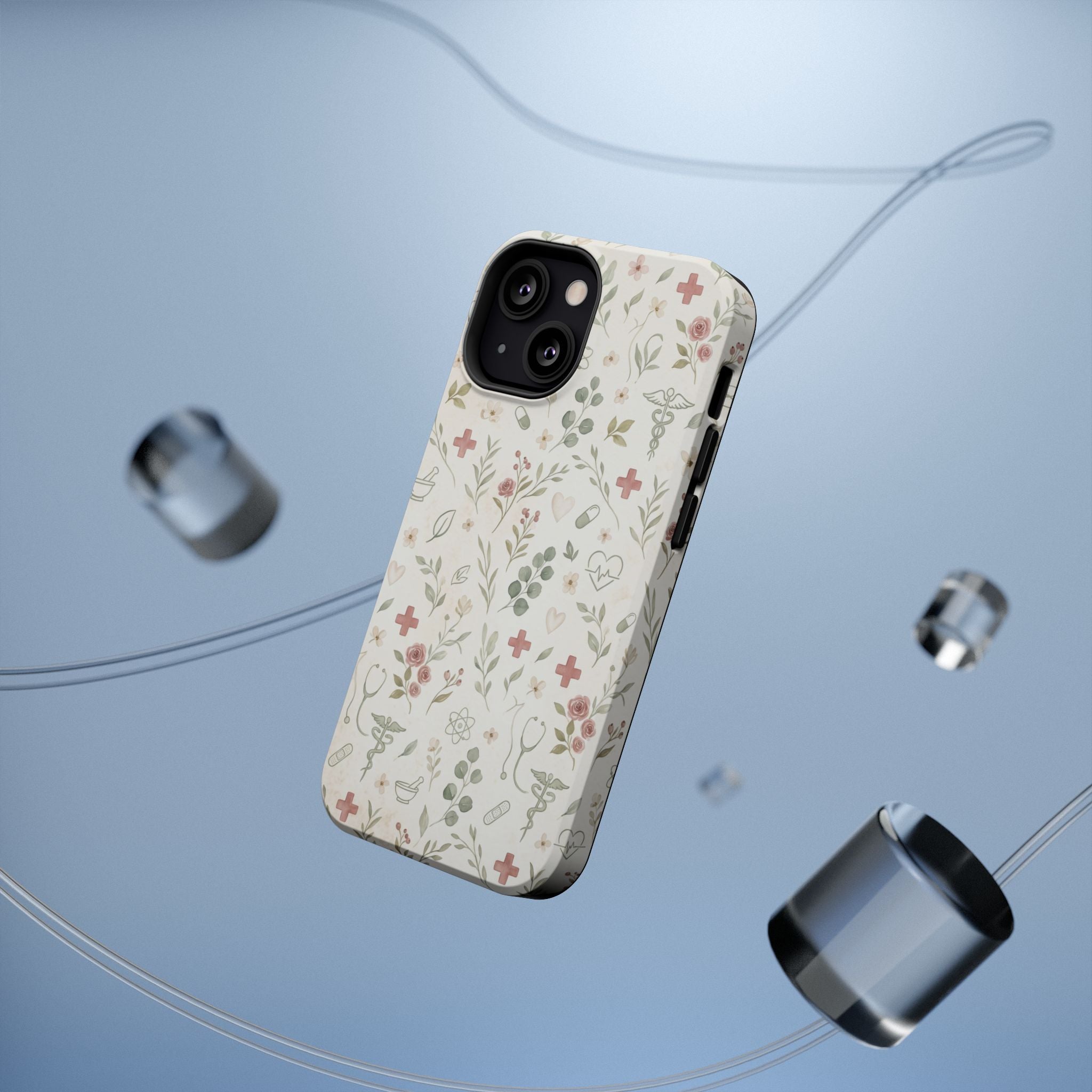 Floral Nurse Phone Case — Impact-Resistant Wireless Charging Cover