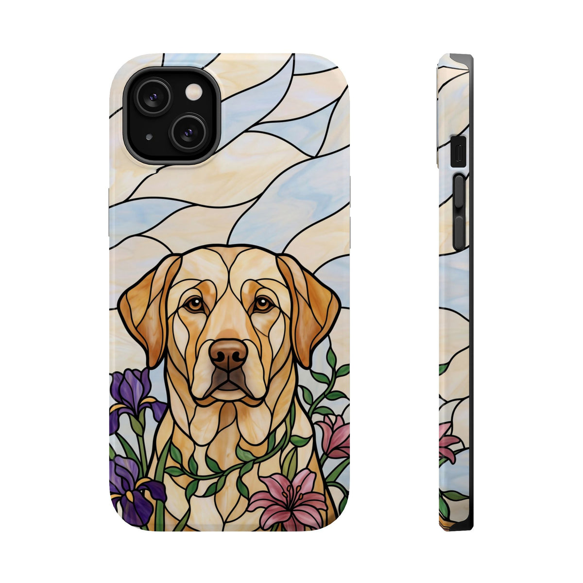 Floral Stained Glass Labrador Phone Case — Tough Magnetic Case with Wireless Charging