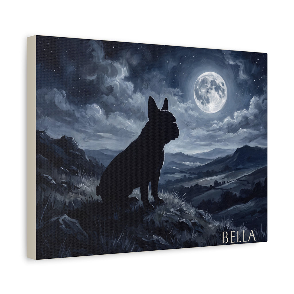 French Bulldog Silhouette Personalized Canvas | Moonlit Night Wall Art