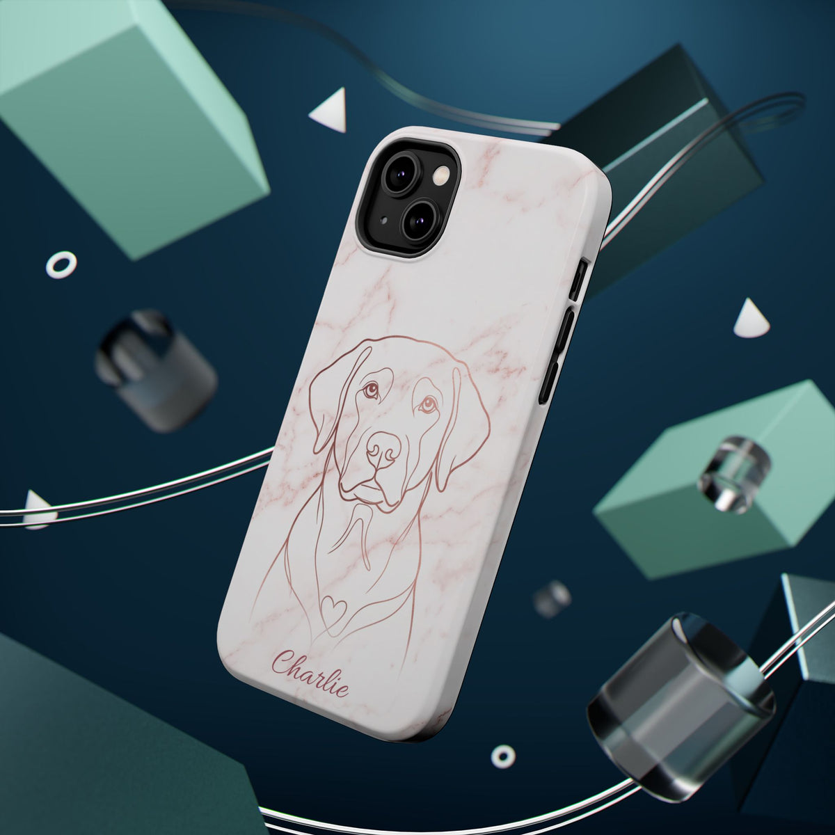 Personalized Rose Gold Marble Labrador Phone Case — Tough Magnetic Case with Wireless Charging