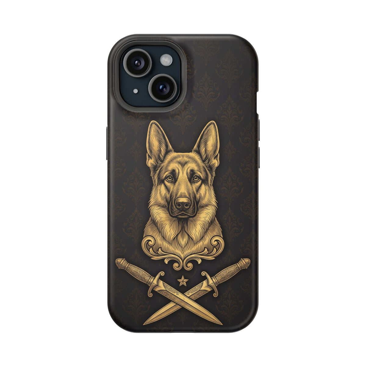 German Shepherd Phone Case | Gold Heraldic Crest Art — Tough Magnetic Case with Wireless Charging