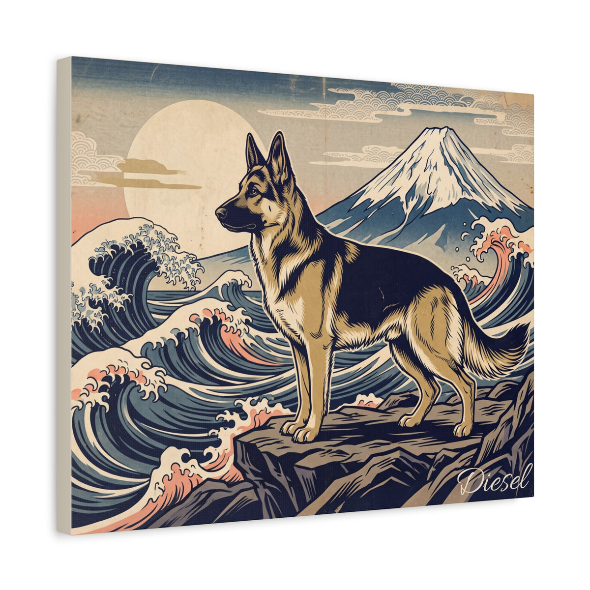 German Shepherd Personalized Canvas | Japanese Great Wave Ukiyo-e Wall Art
