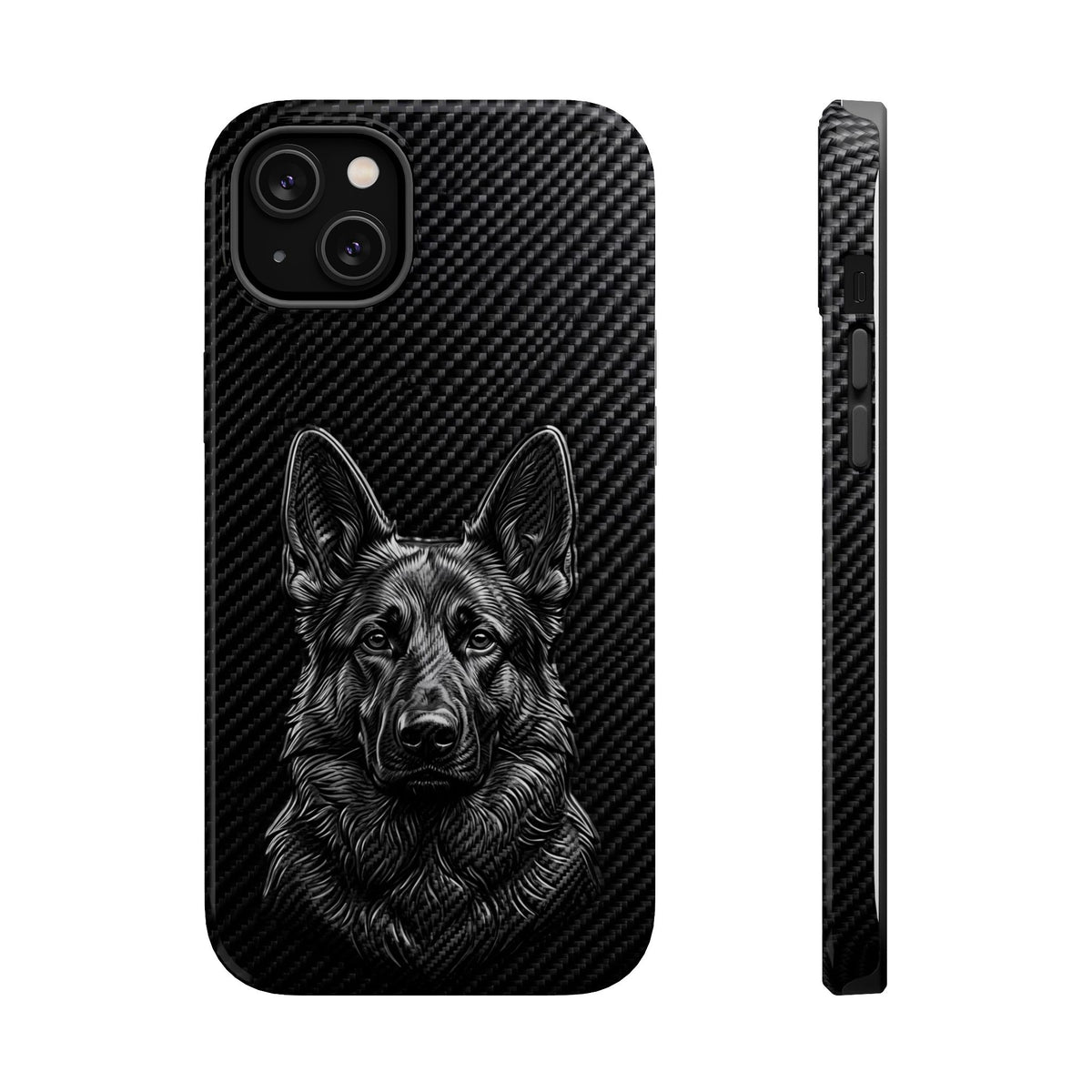 German Shepherd Phone Case | Black Carbon Art — Tough Magnetic Case with Wireless Charging