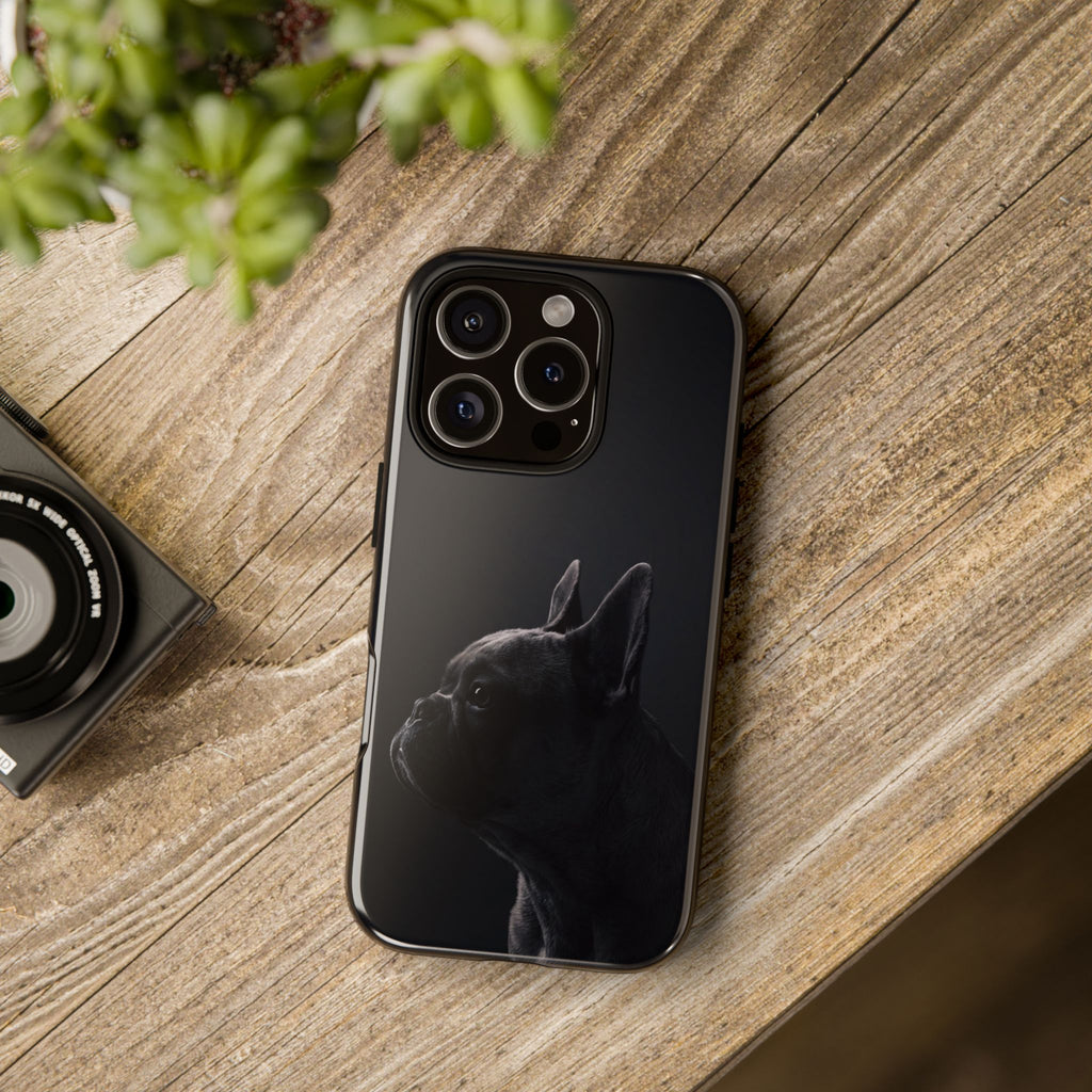 Silhouette French Bulldog Phone Case | Minimalist Black-on-Black Frenchie Profile | iPhone & Samsung