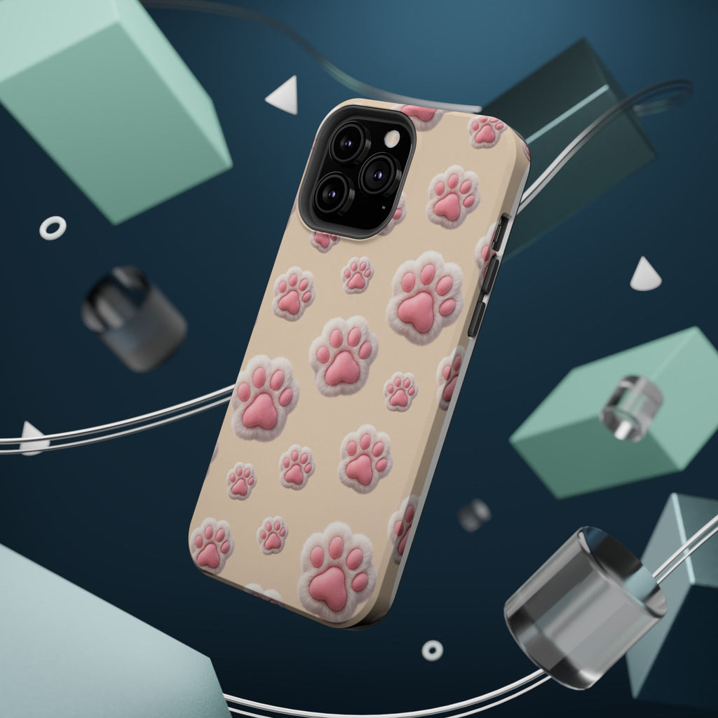 Pink Paw Print Phone Case — Impact-Resistant Wireless Charging Cover