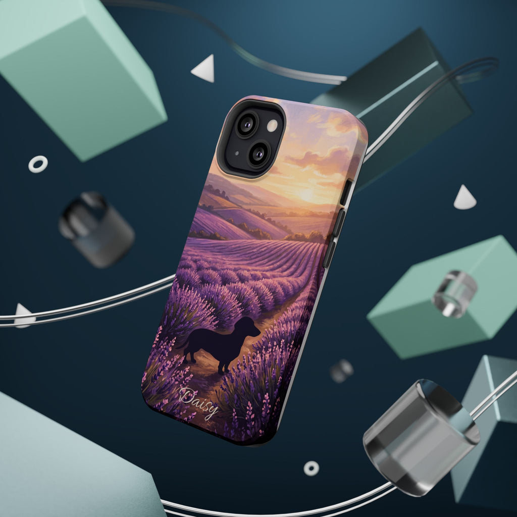 Personalized Dachshund Lavender Field Phone Case — Wireless Charging Cover