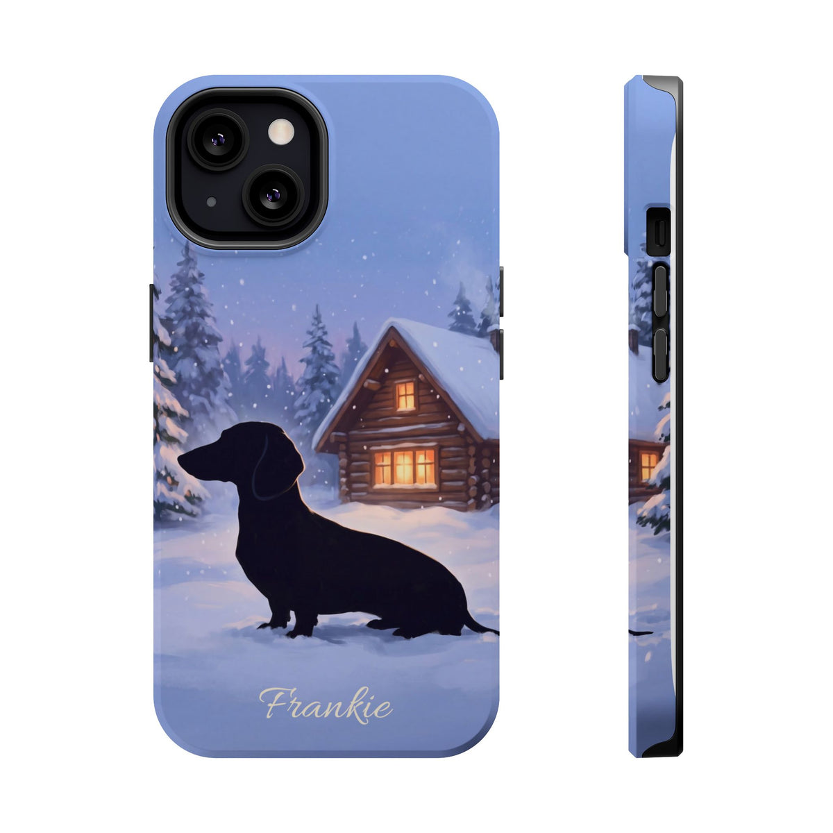 Personalized Dachshund Winter Cabin Phone Case — Wireless Charging Cover