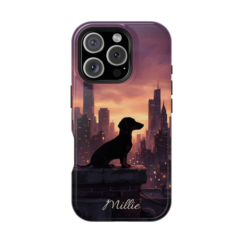 Personalized Dachshund City Skyline Phone Case — Wireless Charging Cover