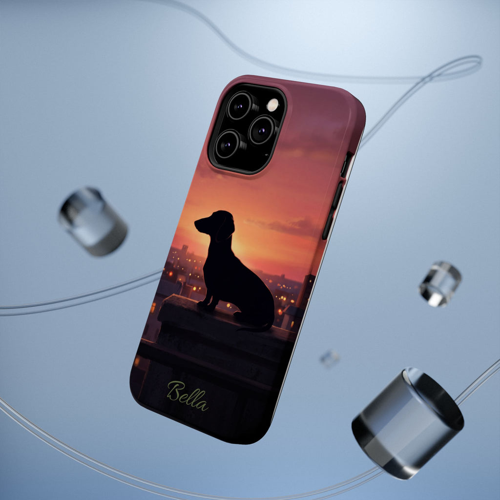 Personalized Dachshund Rooftop Sunset Phone Case — Wireless Charging Cover