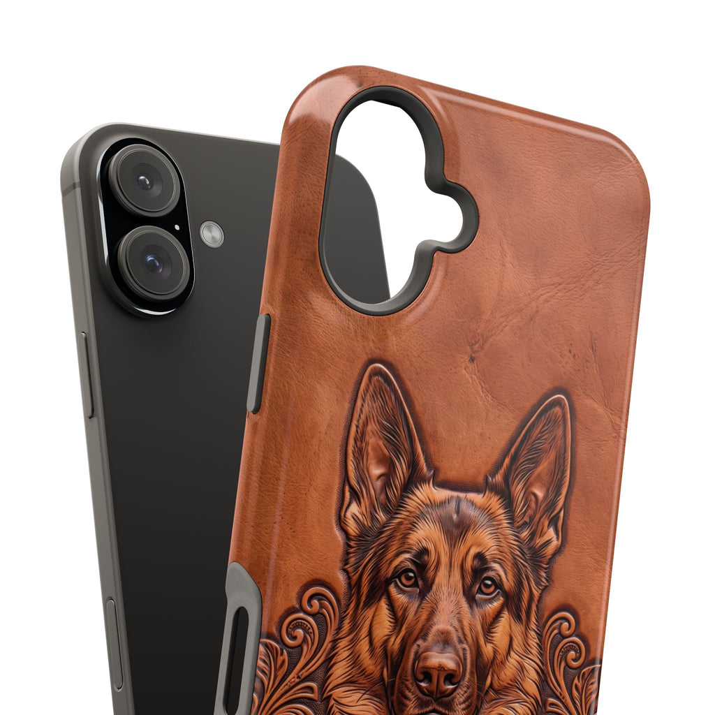 German Shepherd Phone Case | Western Tooled Art — Tough Magnetic Case with Wireless Charging