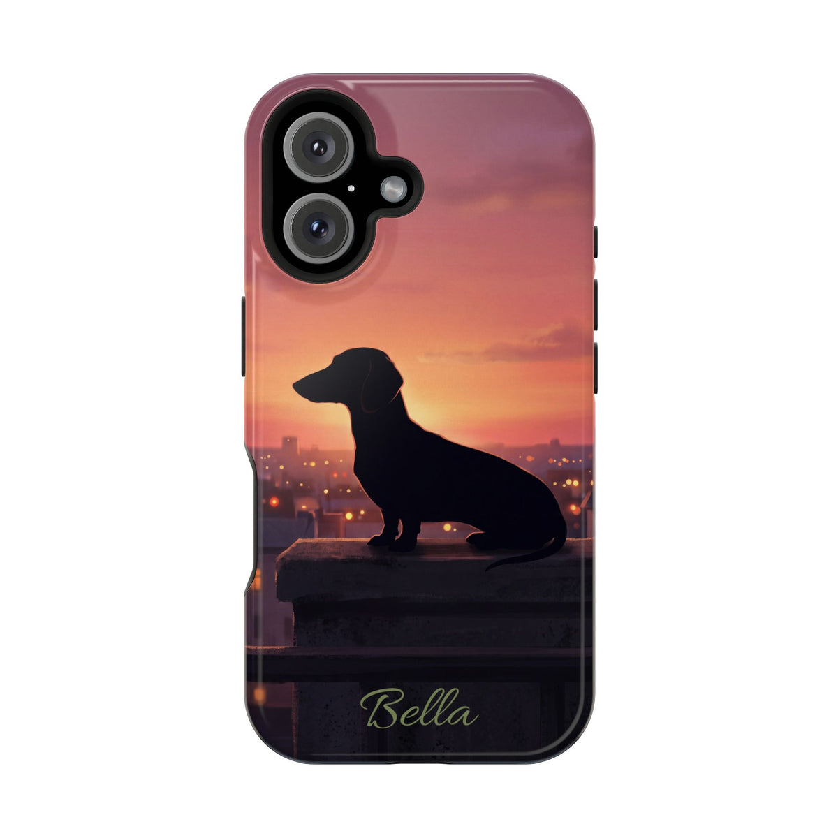 Personalized Dachshund Rooftop Sunset Phone Case — Wireless Charging Cover