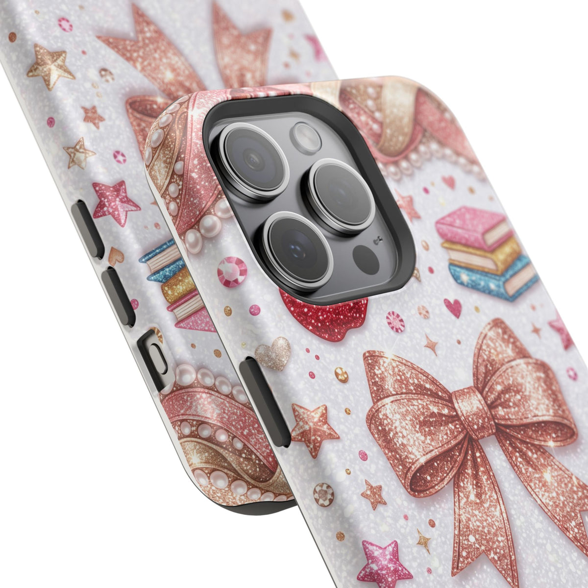 Rose Gold Glitter Bow Personalized Teacher Phone Case — Wireless Charging Cover