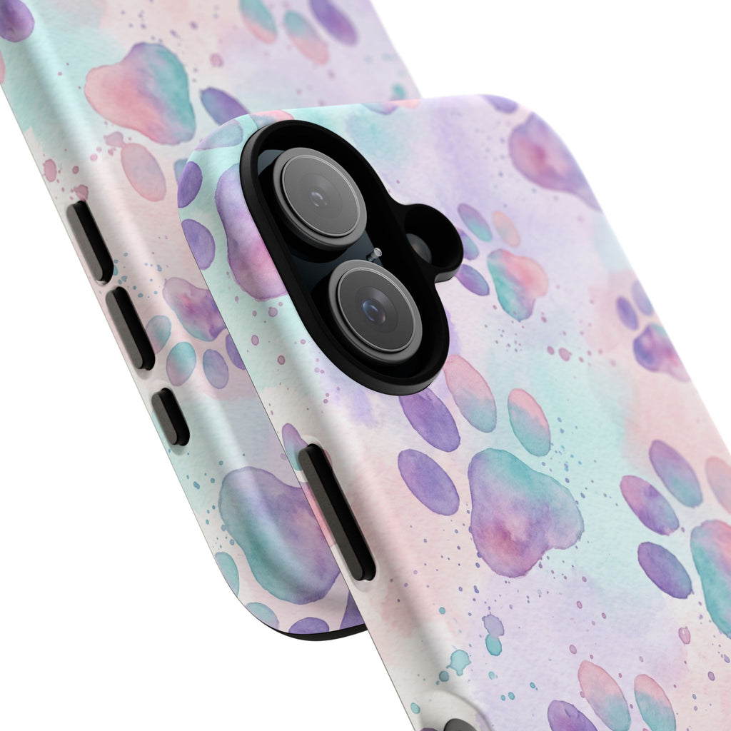 Watercolor Paw Print Phone Case | Pastel Purple, Teal & Pink Artistic Pattern | Samsung & iPhone