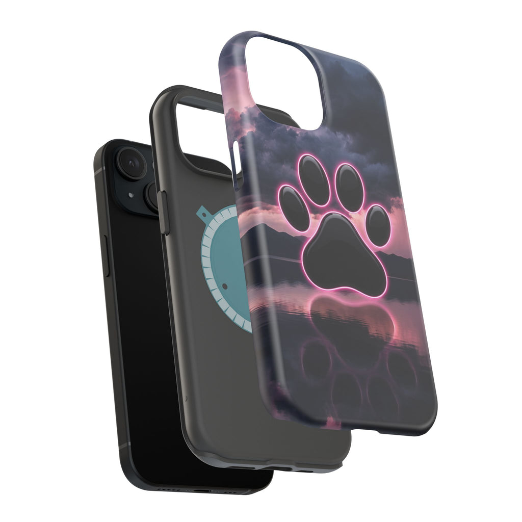 Neon Paw Print Phone Case — Impact-Resistant Wireless Charging Cover