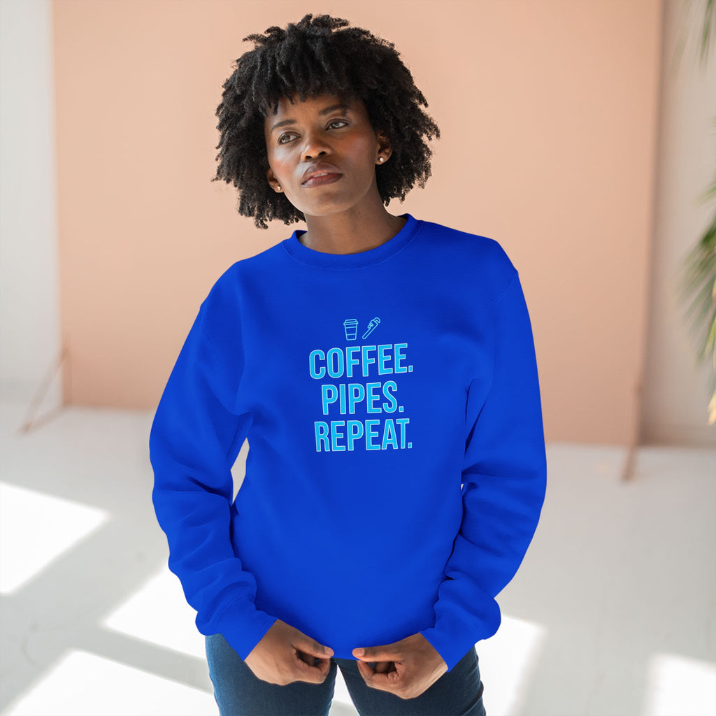 Coffee Pipes Repeat Plumber Sweatshirt | Funny Plumber Gift Crewneck