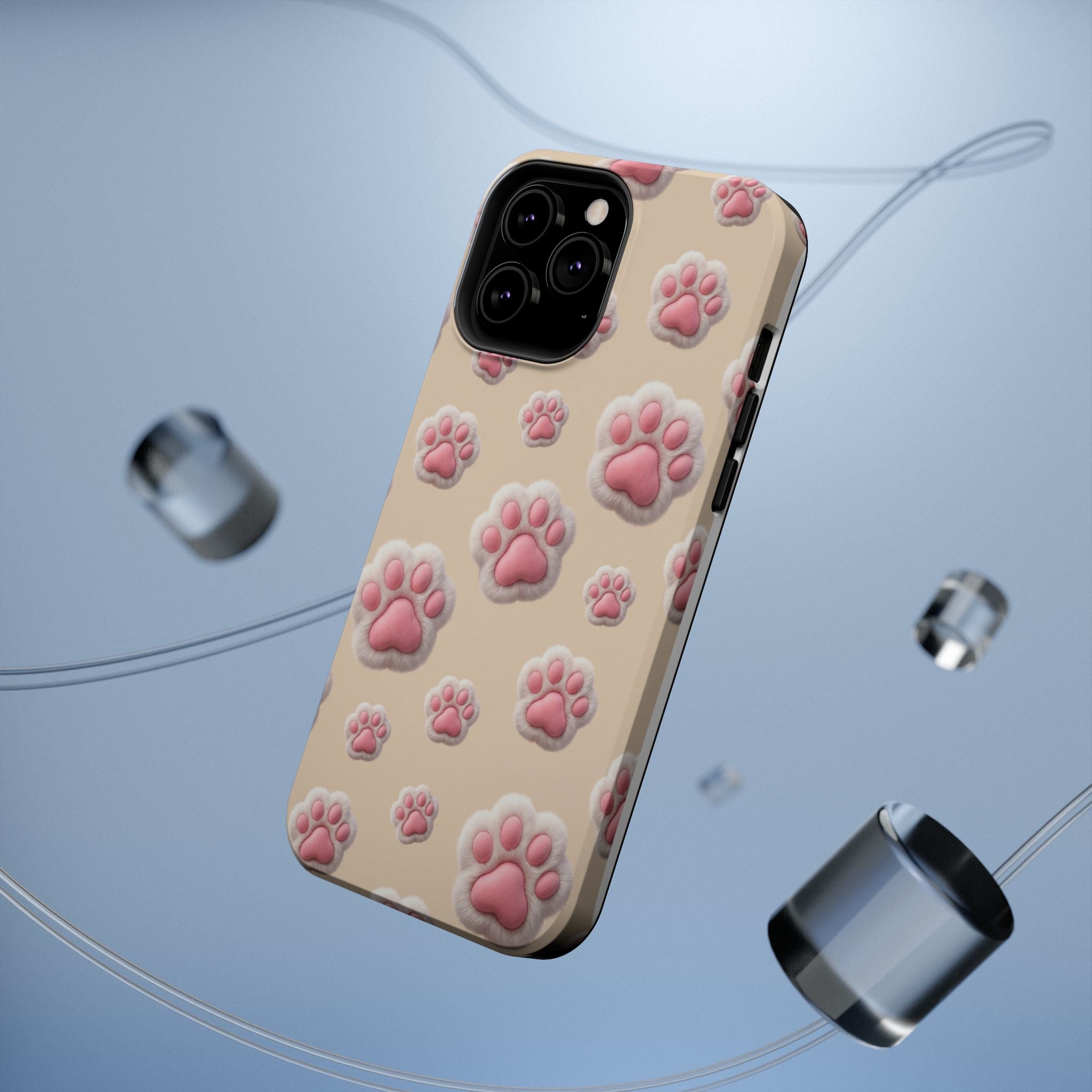 Pink Paw Print Phone Case — Impact-Resistant Wireless Charging Cover