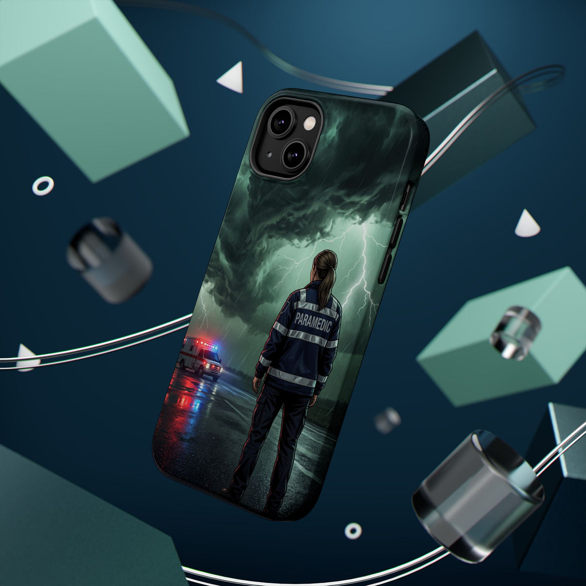Female Paramedic Green Storm Phone Case — Magnetic Wireless Charging Cover