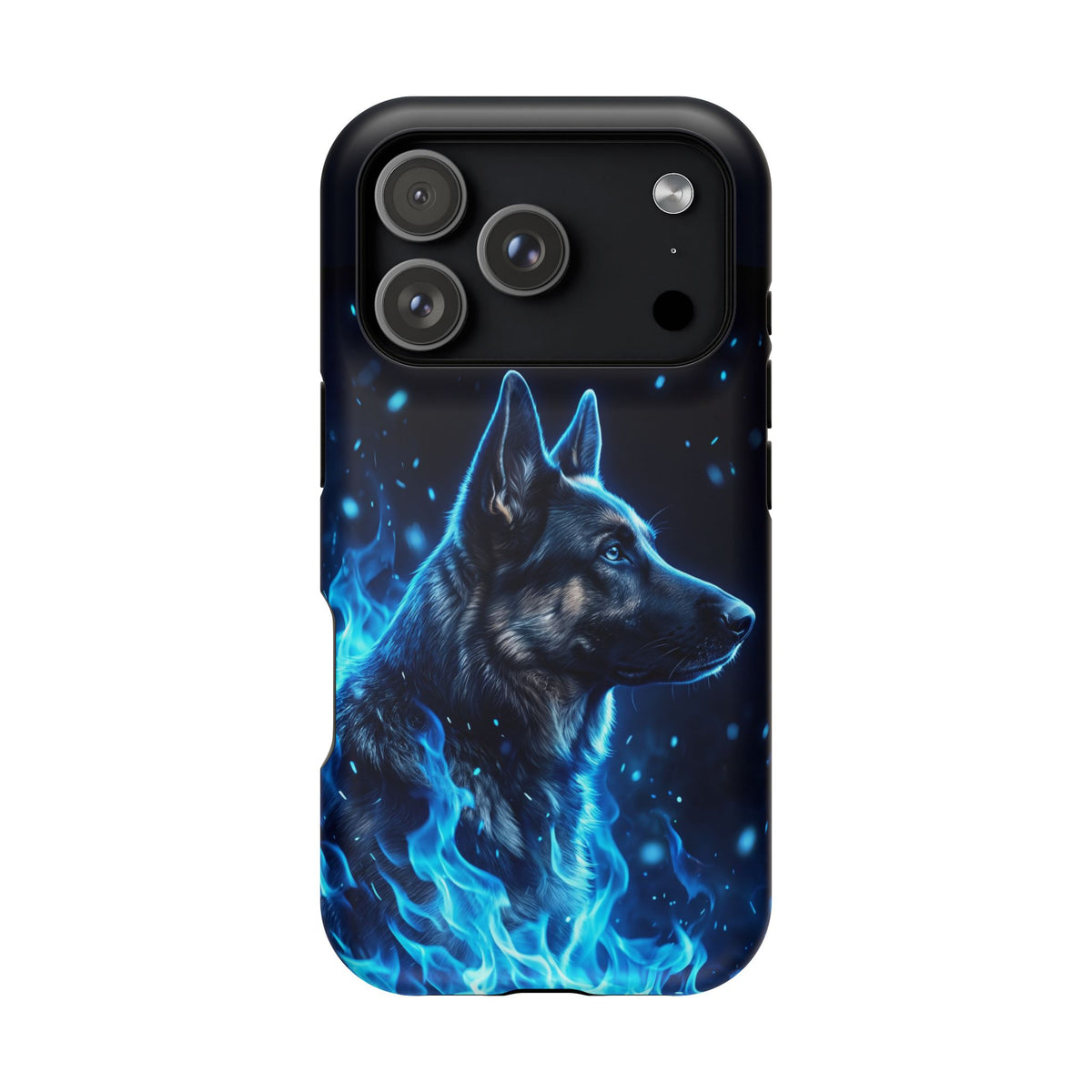 German Shepherd Phone Case | Blue Flame Art — Tough Magnetic Case with Wireless Charging