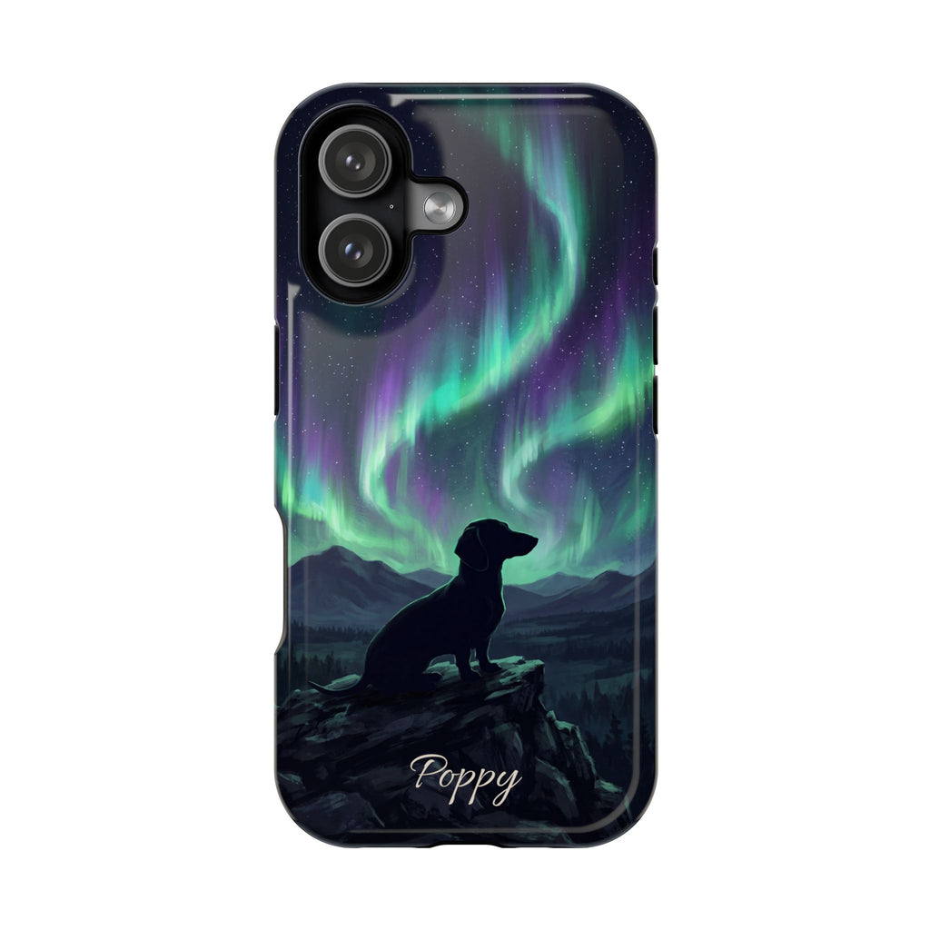 Personalized Dachshund Northern Lights Phone Case — Wireless Charging Cover