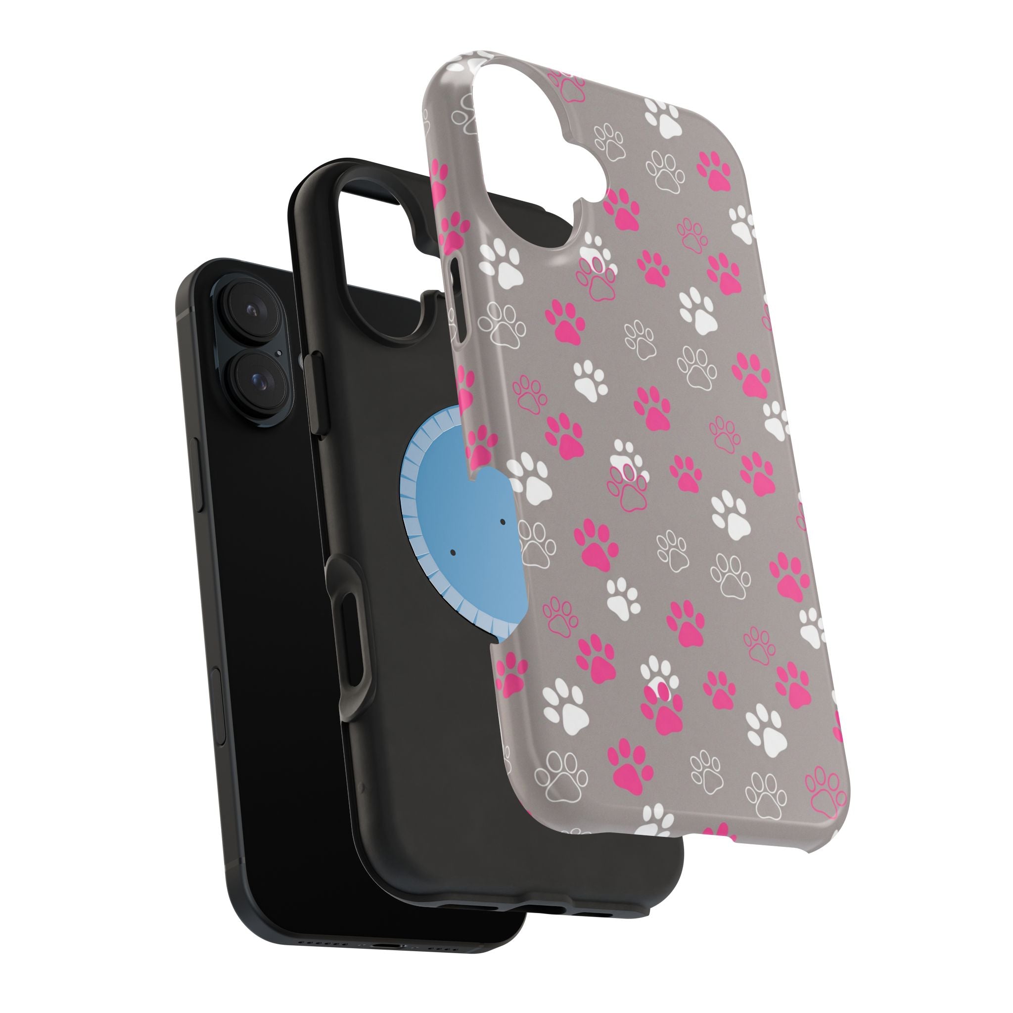 Pink & White Paw Print Phone Case — Impact-Resistant Wireless Charging Cover