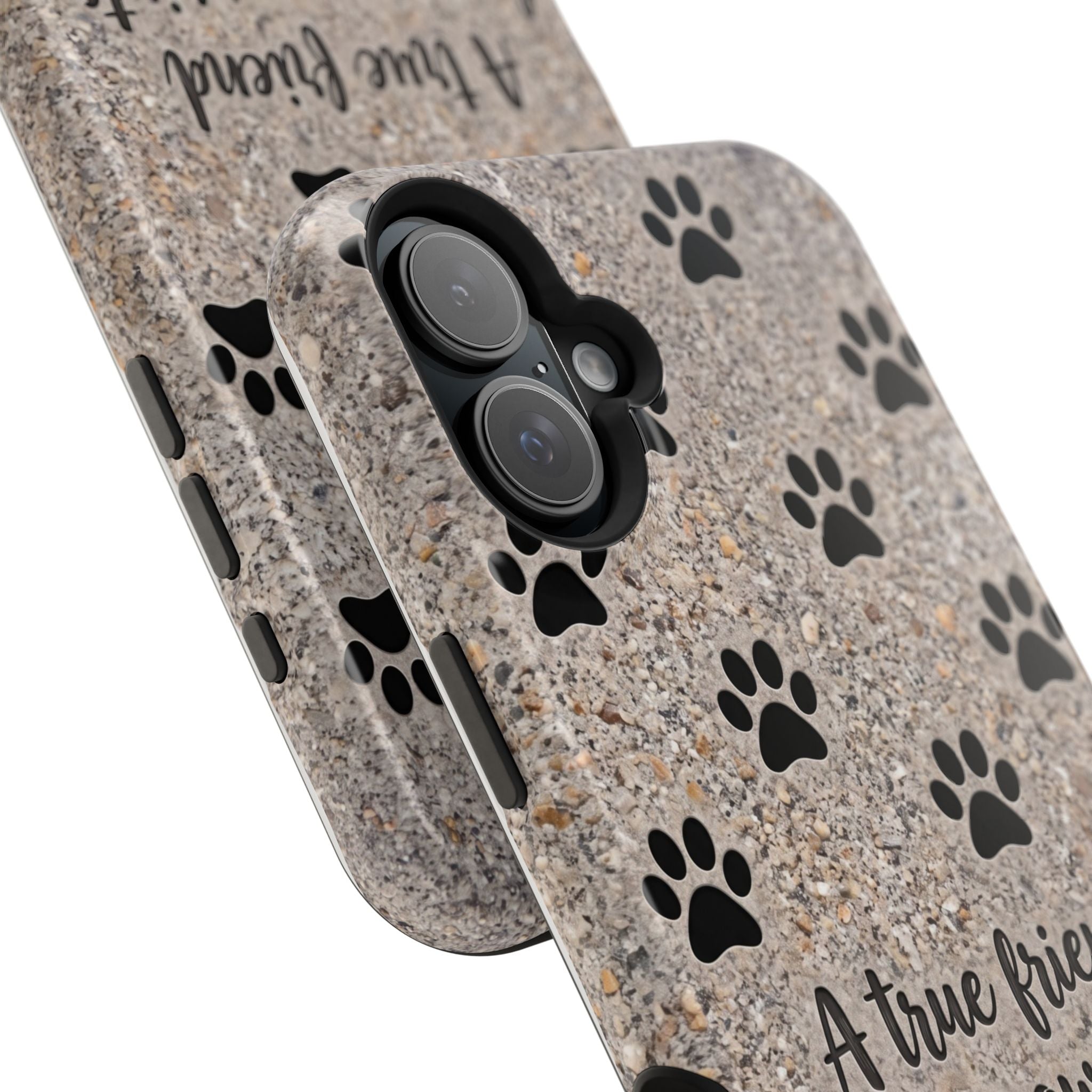 "A True Friend Leaves Paw Prints On Your Heart" Phone Case | Sentimental Stone-Texture Dog Paw Print Case | iPhone & Samsung
