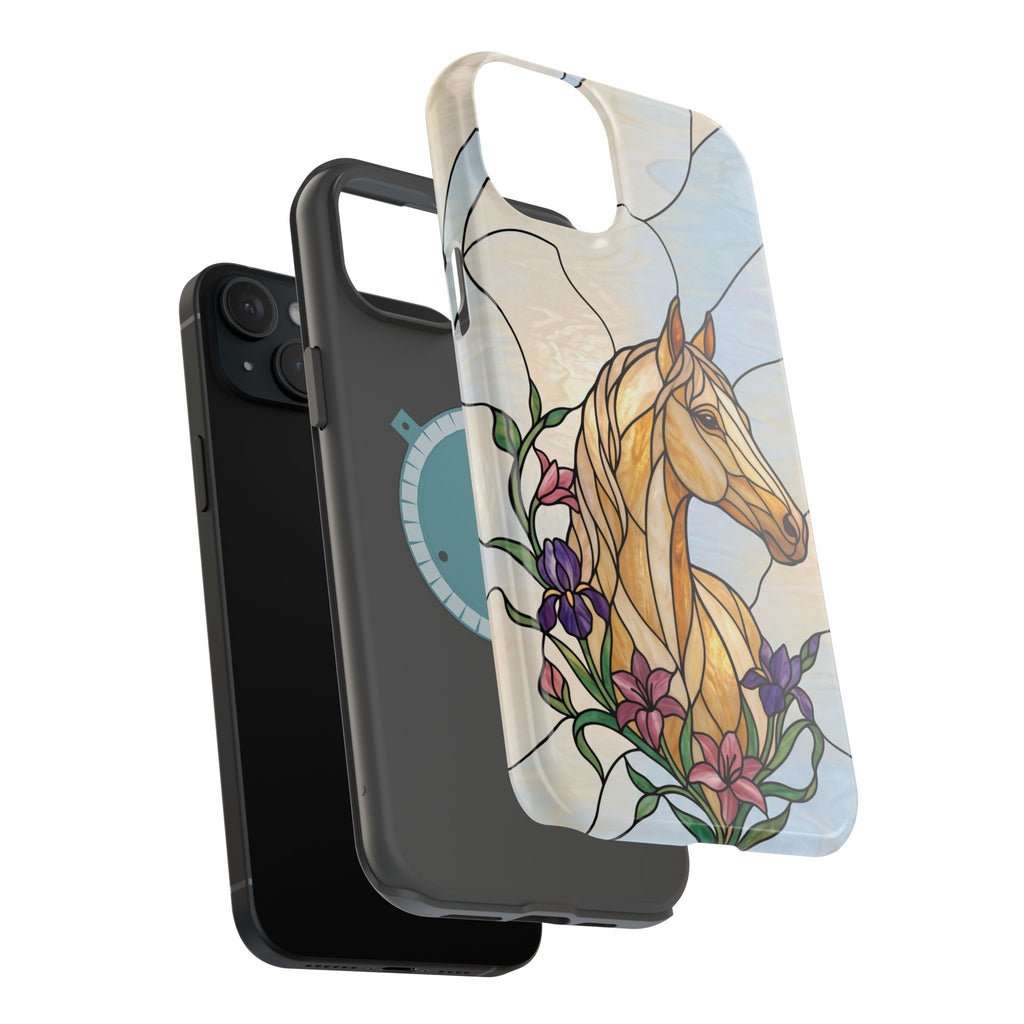 Floral Stained Glass Horse Phone Case — Tough Magnetic Case with Wireless Charging