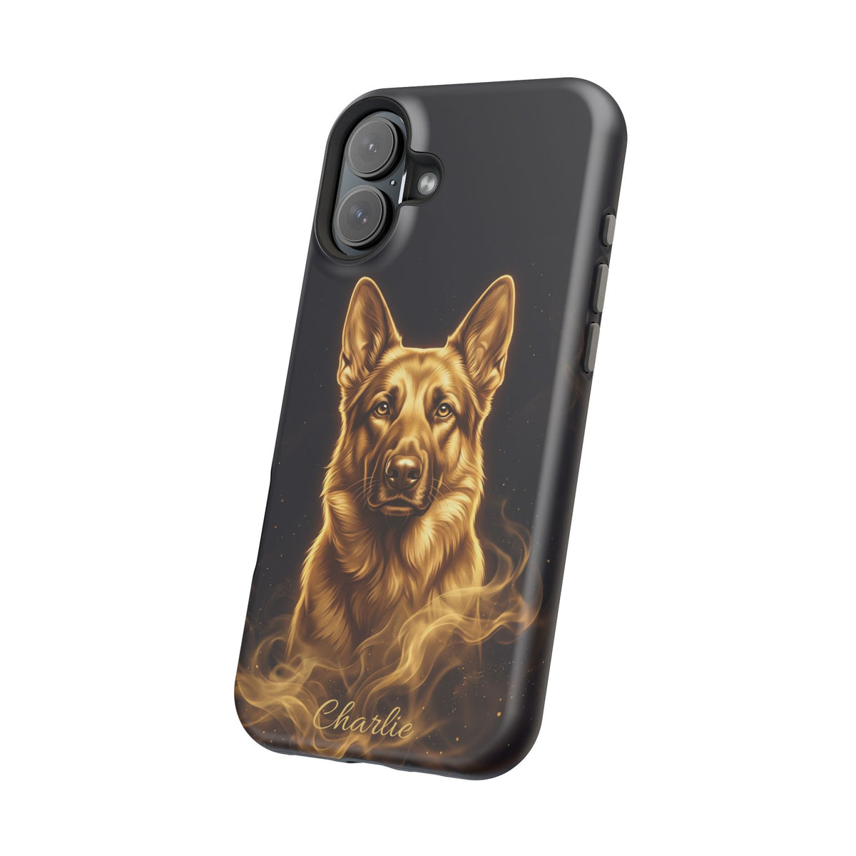German Shepherd Phone Case | Personalized Gold Glow Art — Tough Magnetic Case with Wireless Charging