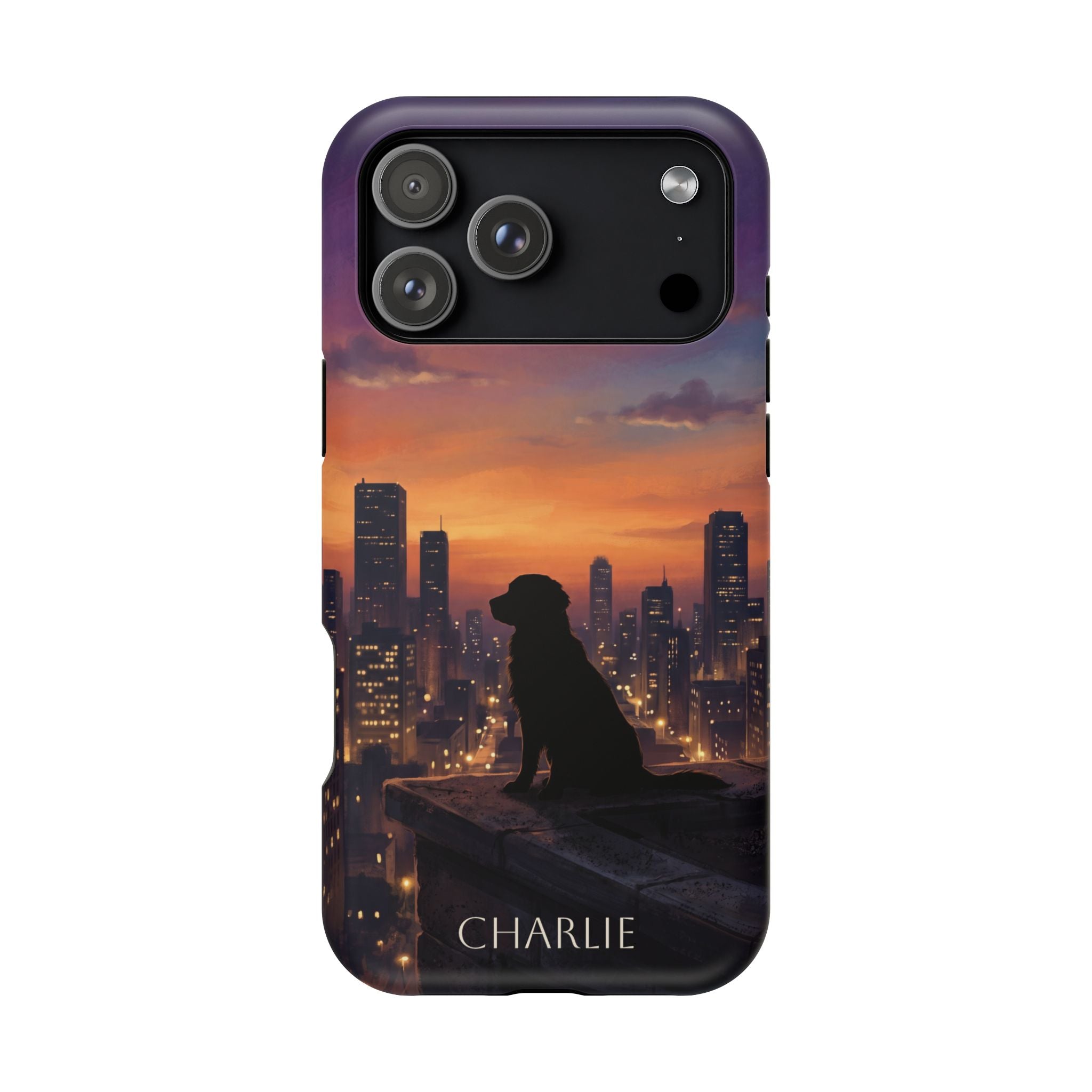 Personalized Golden Retriever City Skyline Phone Case — Wireless Charging Cover