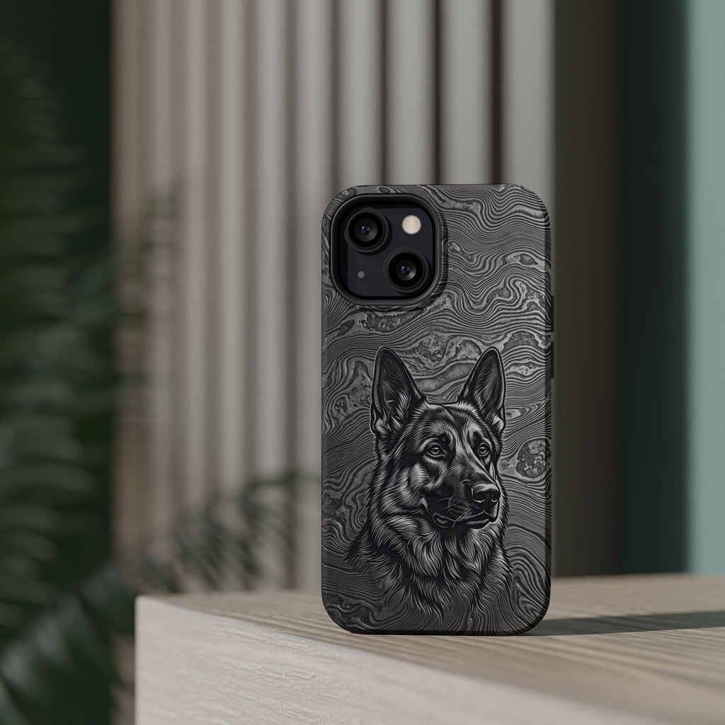 German Shepherd Phone Case | Damascus Art — Tough Magnetic Case with Wireless Charging