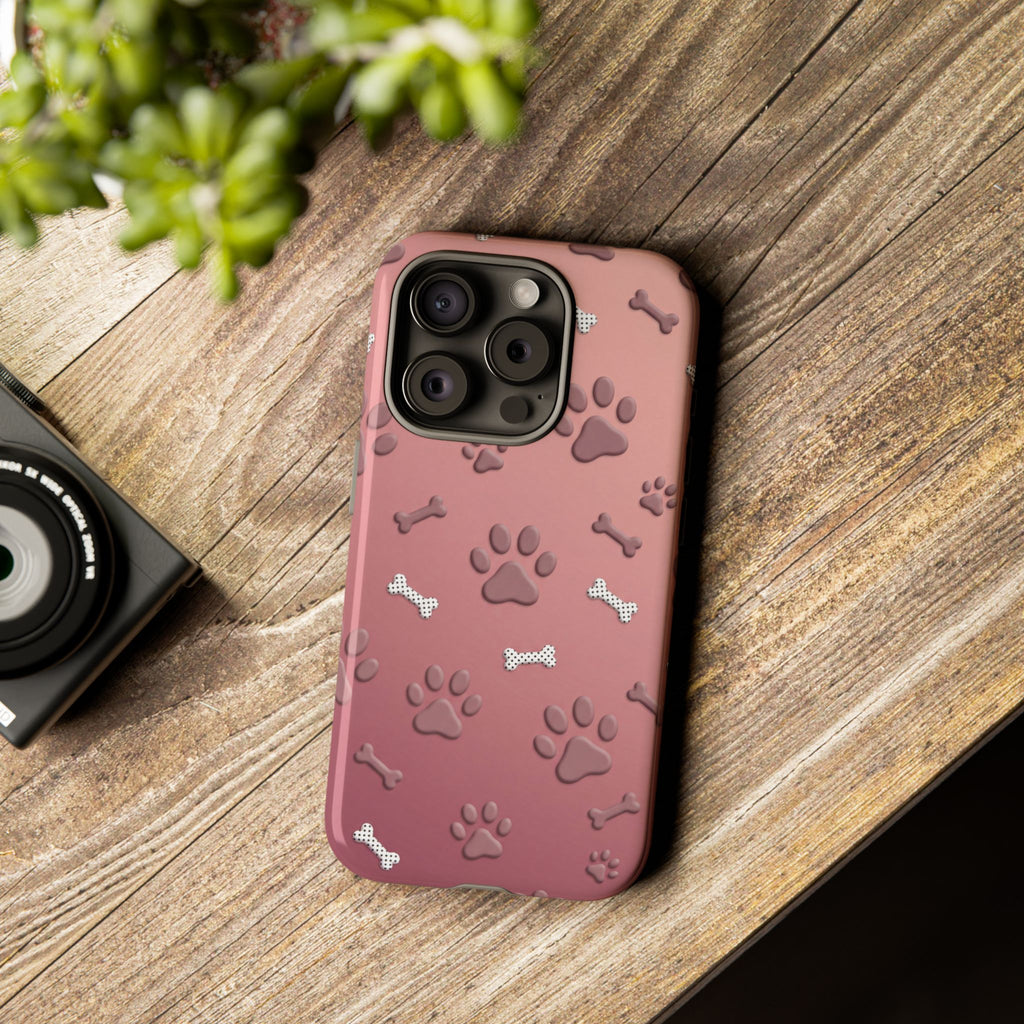 iPhone & Samsung Phone Case | Paw Print & Bone  | Dusty Rose Pattern Case for Frenchie Lovers