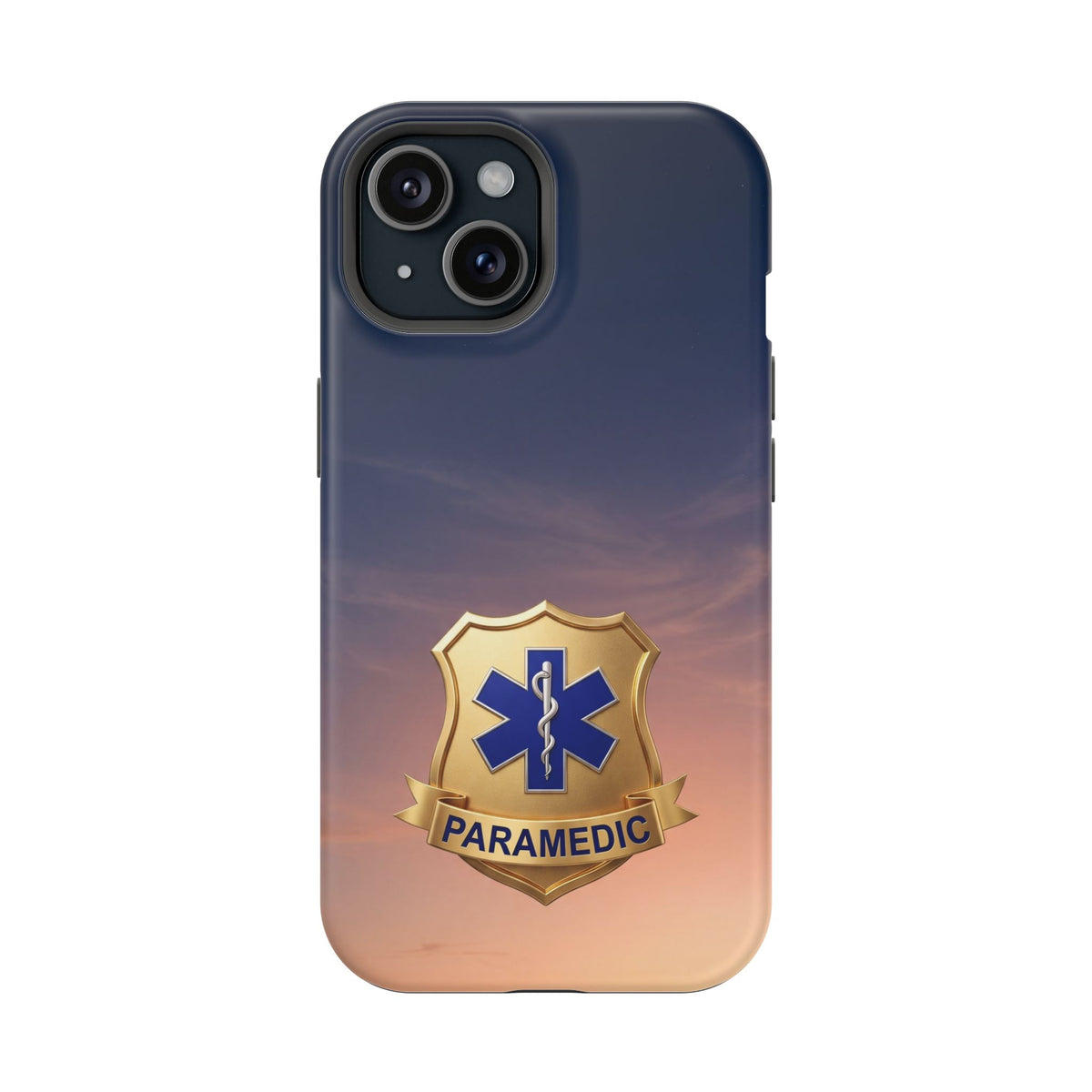 Gold Paramedic Badge Sunset Sky Phone Case — Magnetic Wireless Charging Cover