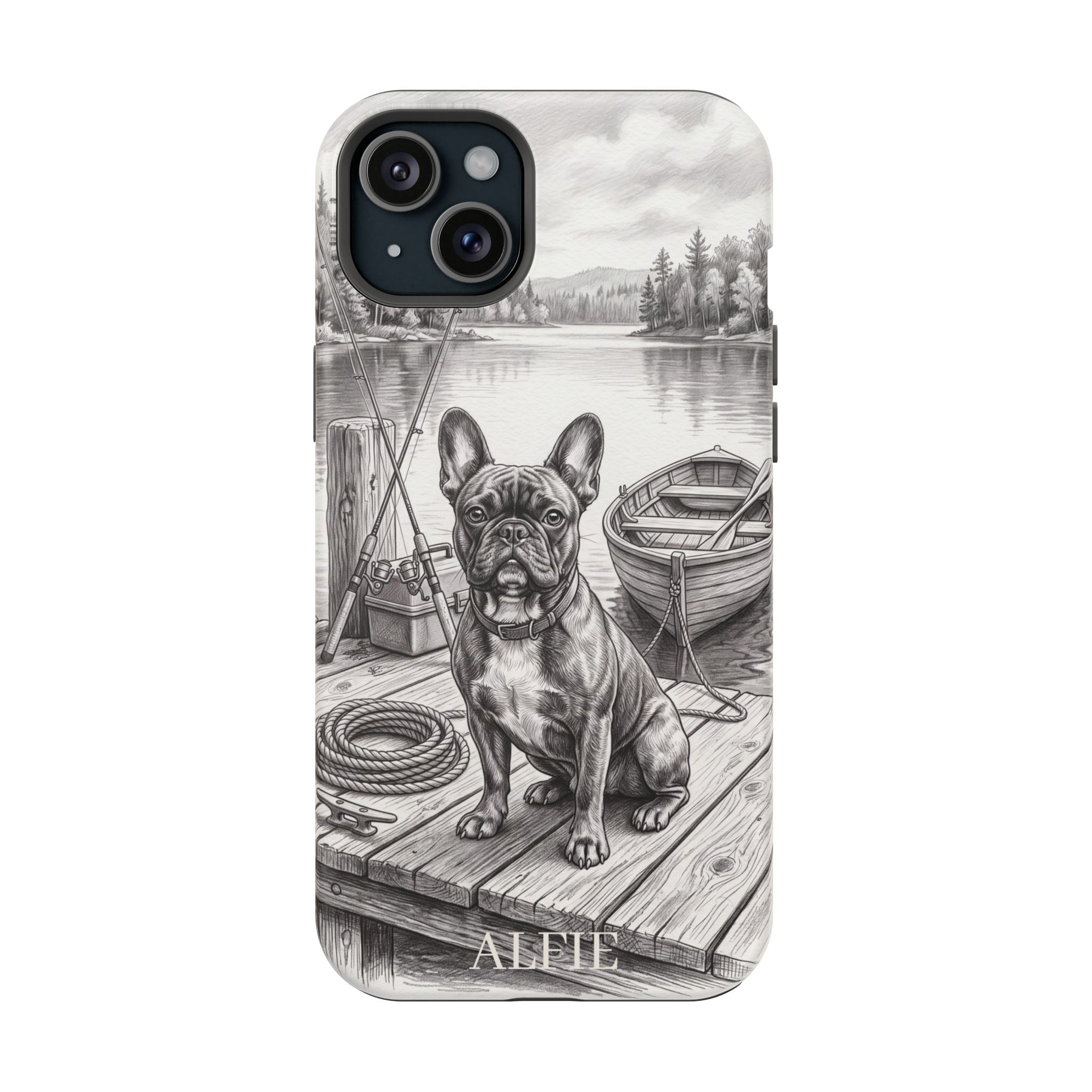 Personalized French Bulldog Lakeside Dock Phone Case — Wireless Charging Cover