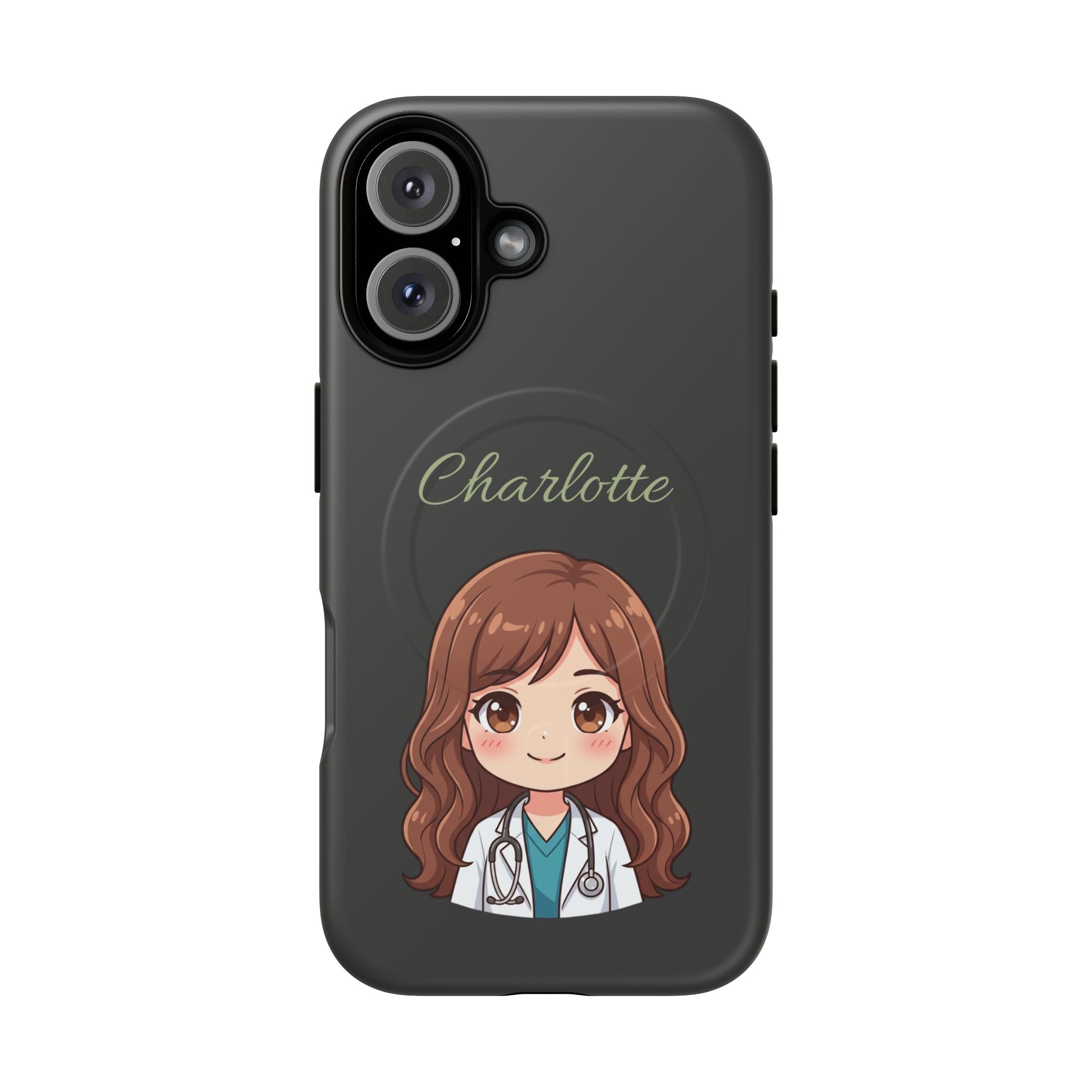 Personalized Tough Magnetic Phone Case | With Custom Name – Cute Illustrated Nurse Character Case for iPhones