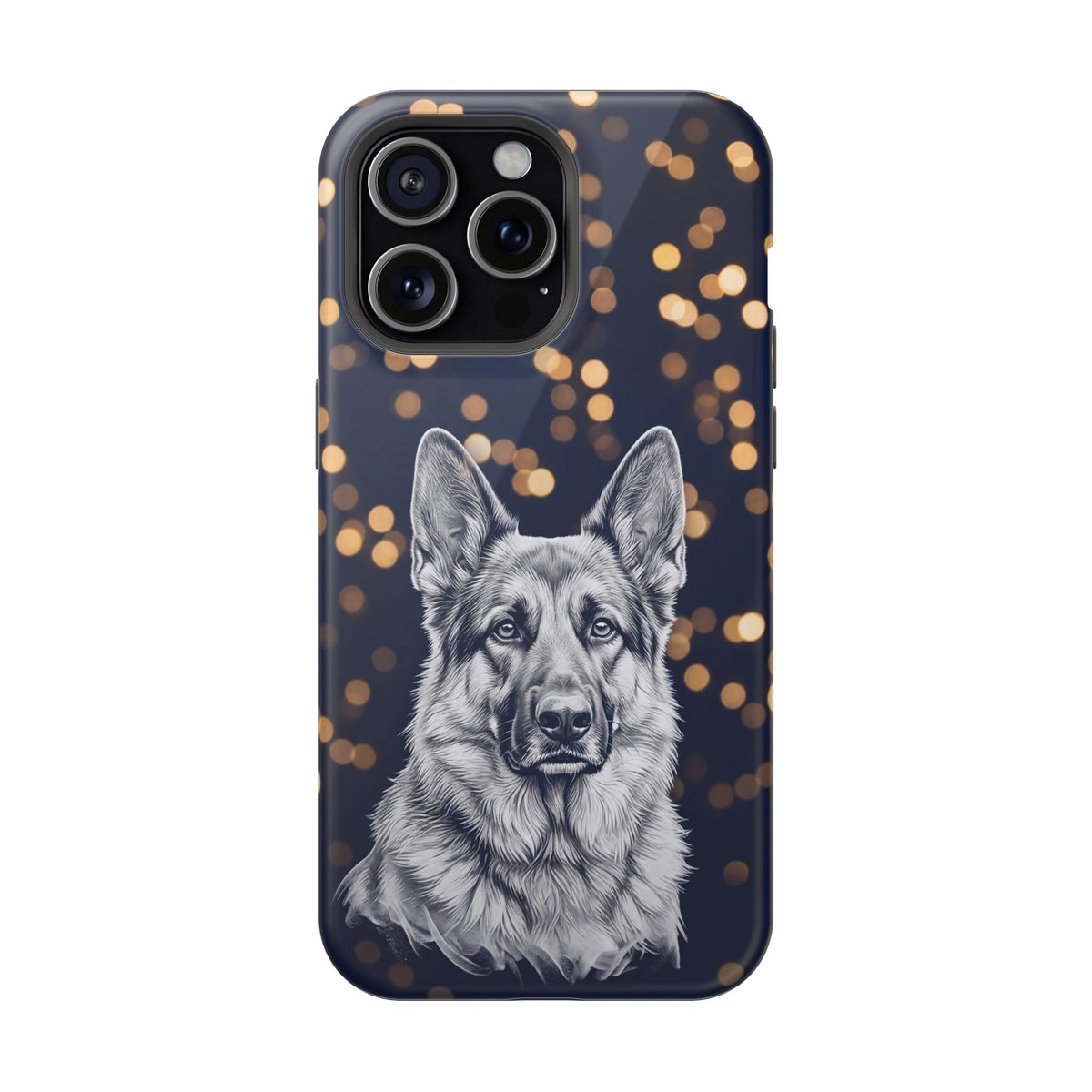 German Shepherd Phone Case | Golden Bokeh Art — Tough Magnetic Case with Wireless Charging