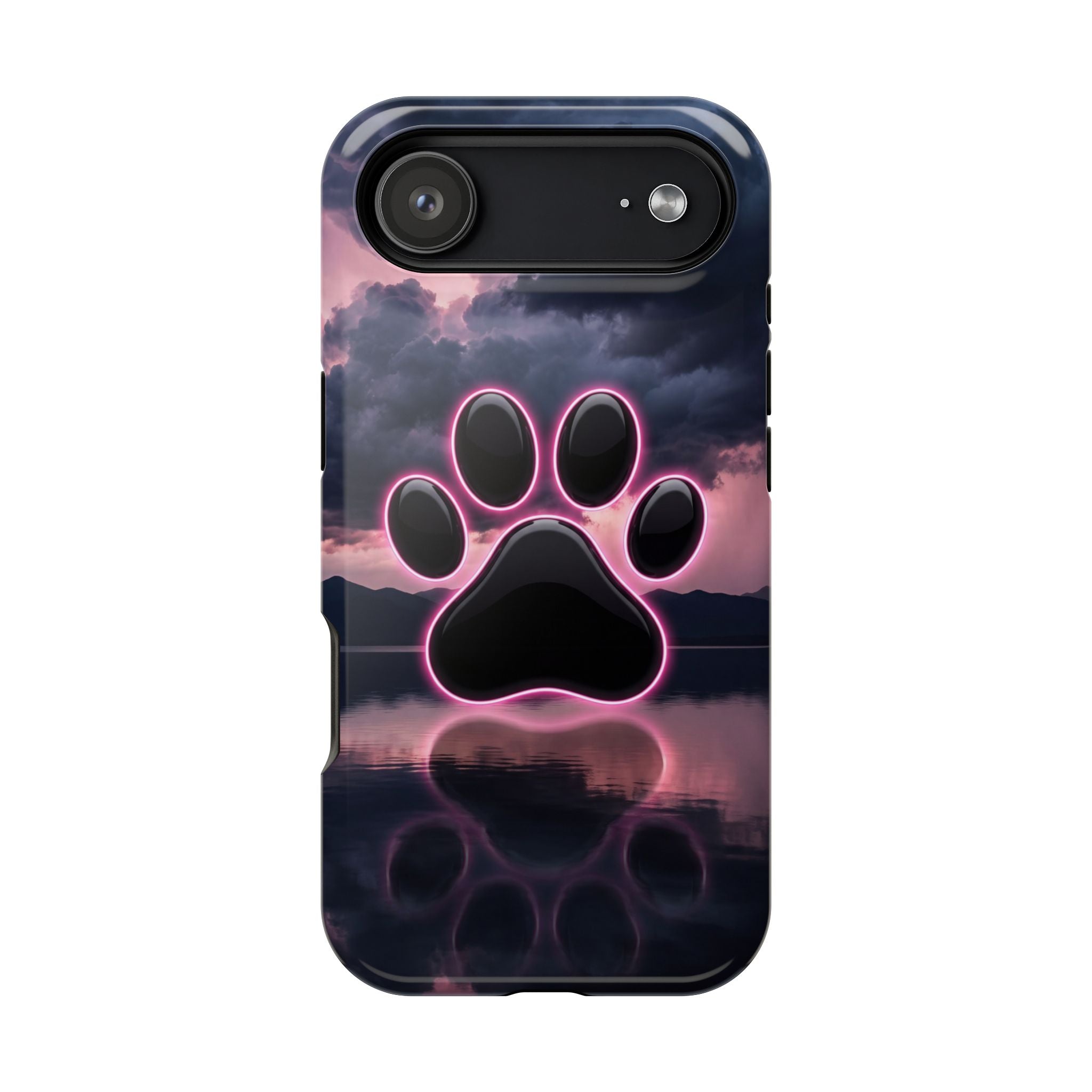 Neon Paw Print Phone Case — Impact-Resistant Wireless Charging Cover