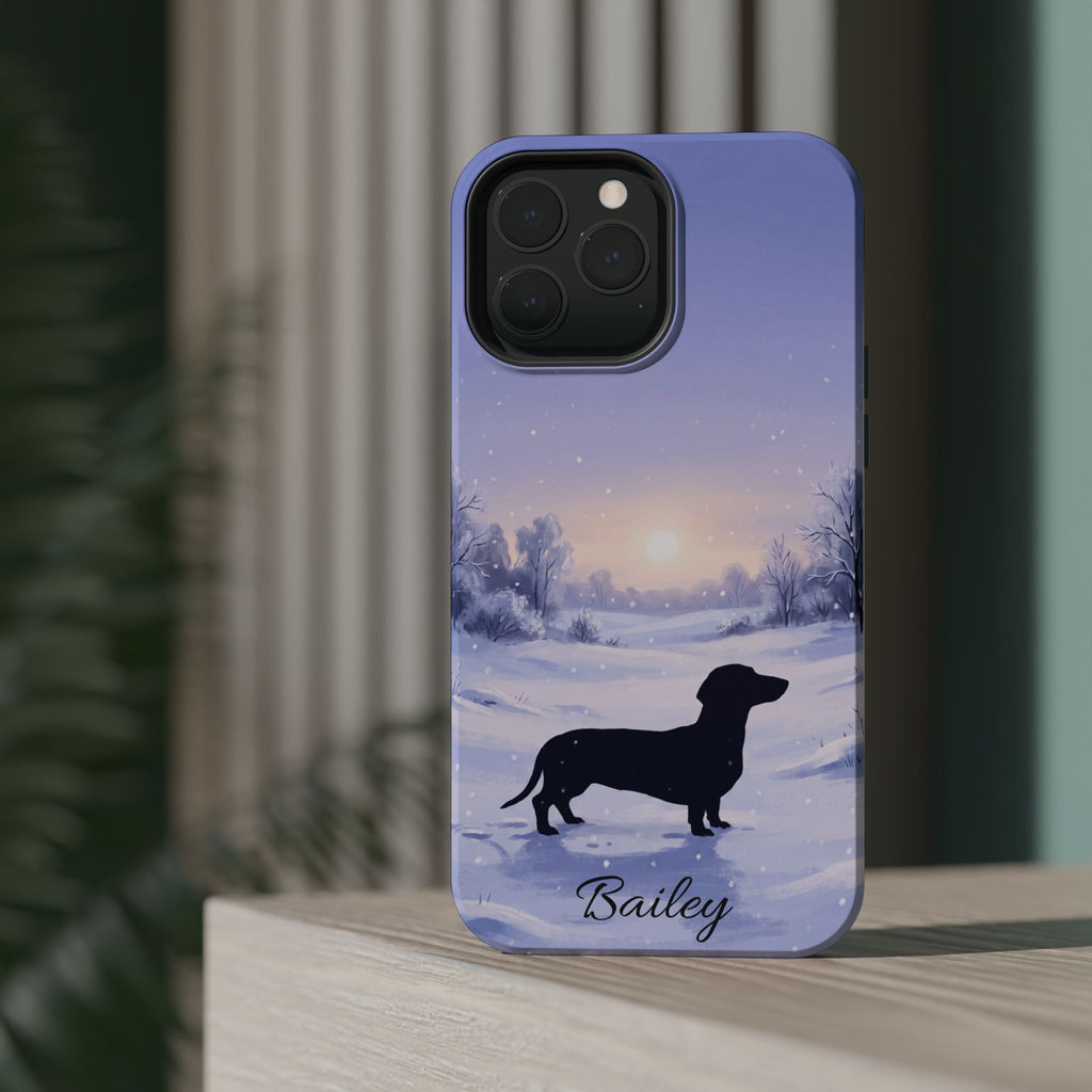 Personalized Dachshund Winter Snow Phone Case — Wireless Charging Cover