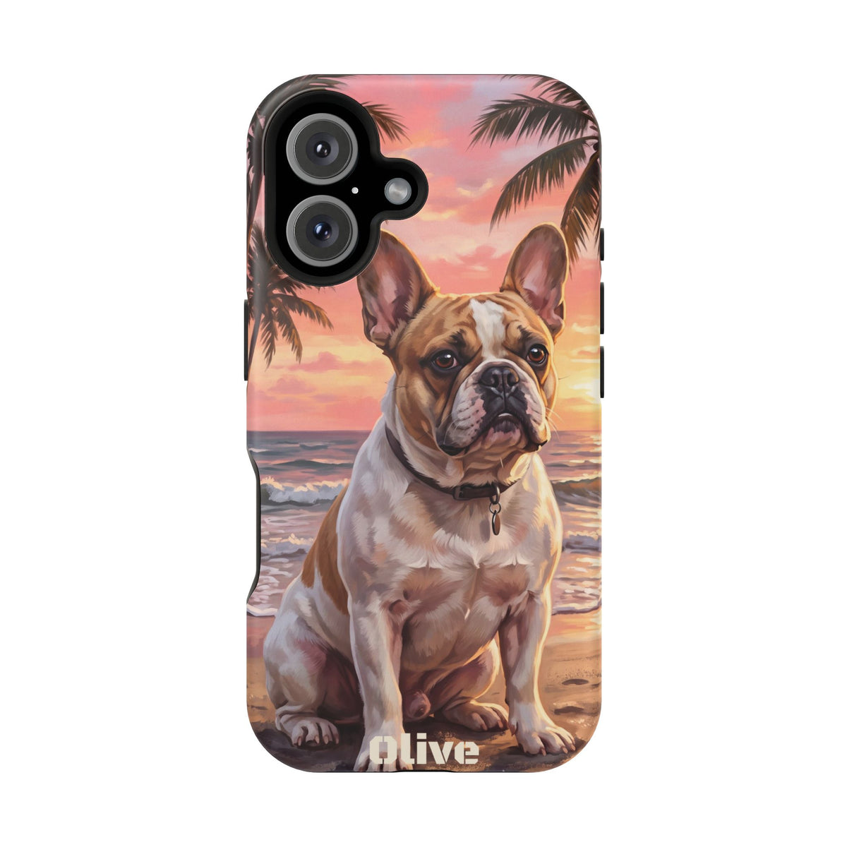 Personalized French Bulldog Beach Portrait Phone Case — Wireless Charging Cover