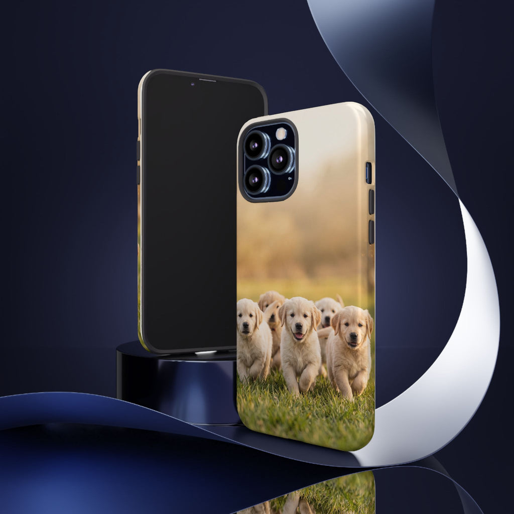 Golden Retriever Puppies Phone Case | Playful Puppy Pack Running in Grass | iPhone & Samsung