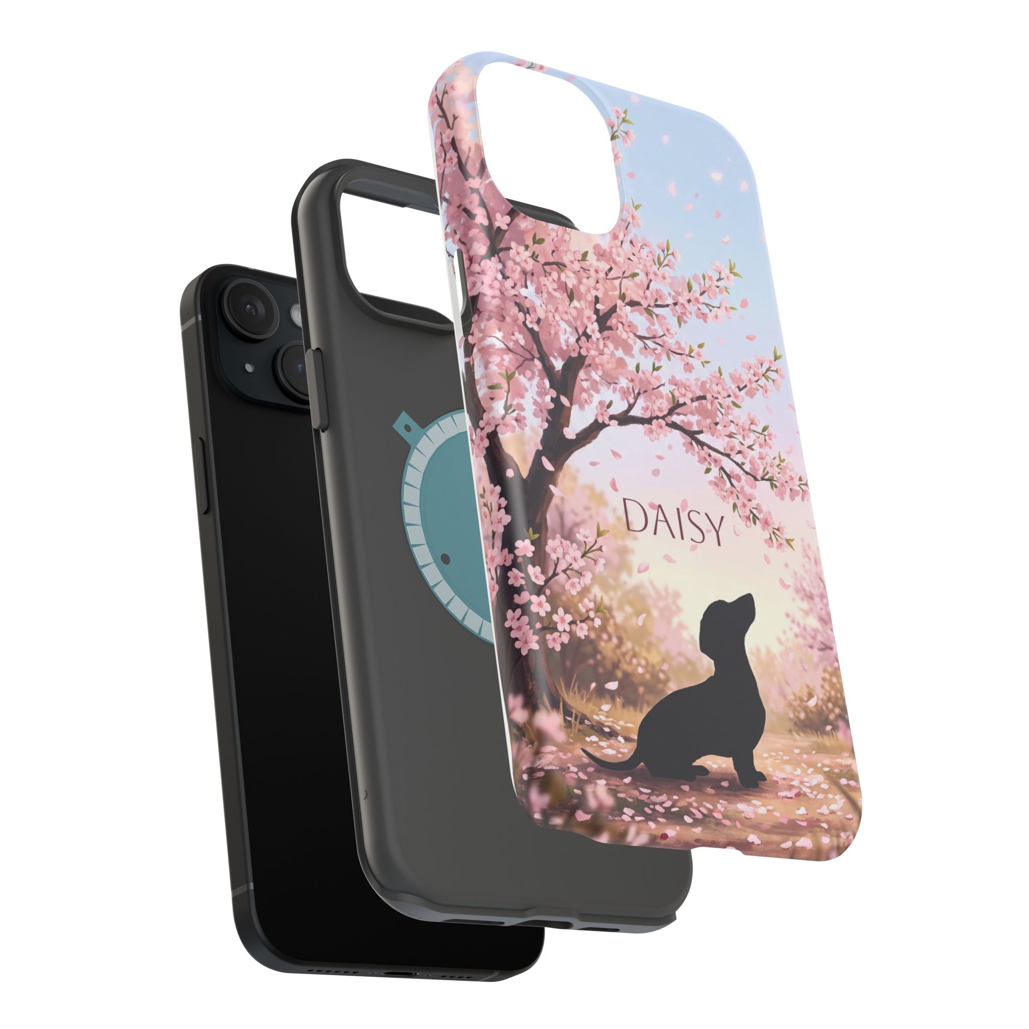 Personalized Dachshund Cherry Blossom Phone Case — Wireless Charging Cover