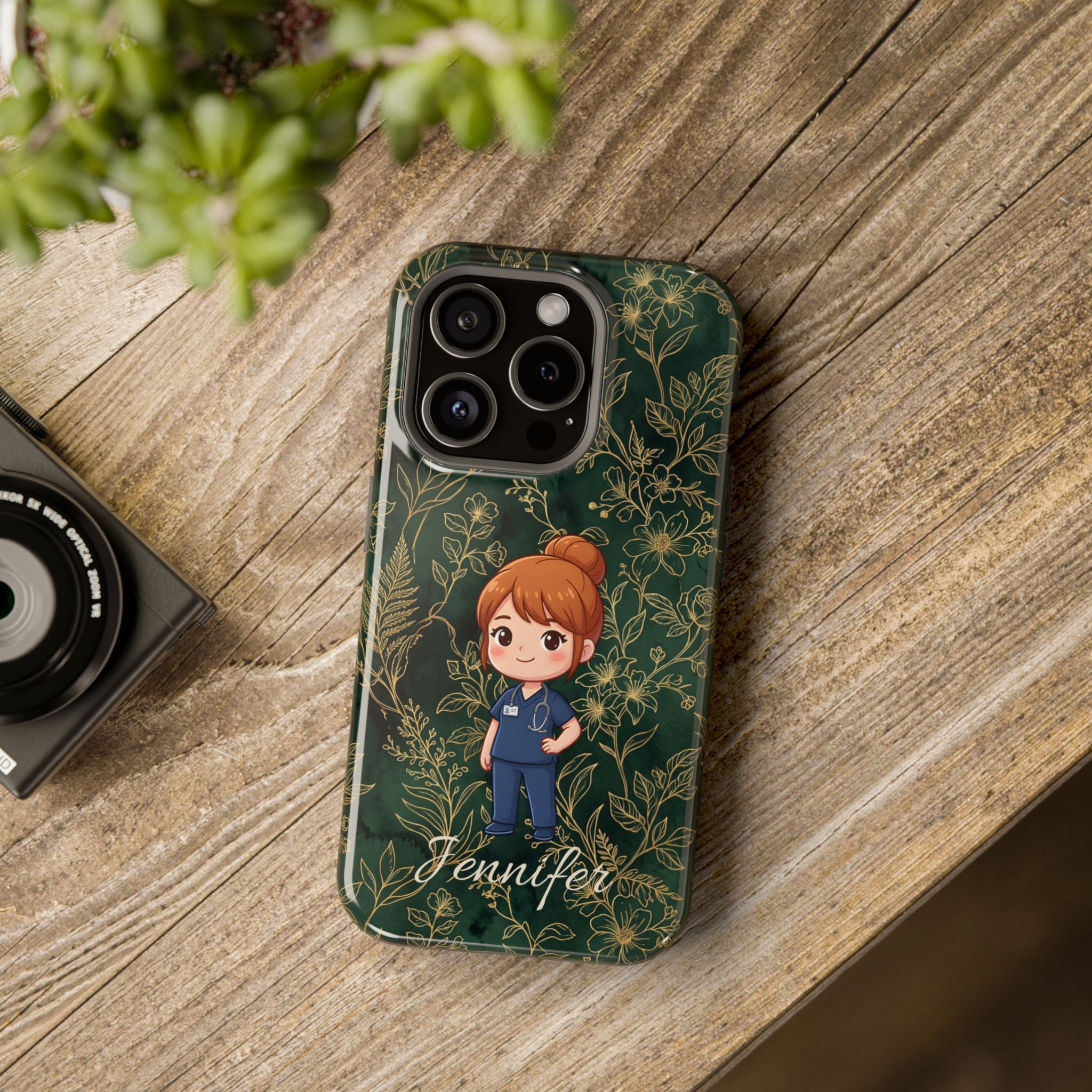 Personalized Nurse Botanical Phone Case — Impact-Resistant Wireless Charging Cover