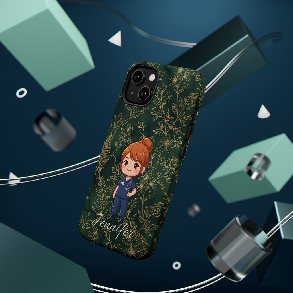 Personalized Nurse Botanical Phone Case — Impact-Resistant Wireless Charging Cover