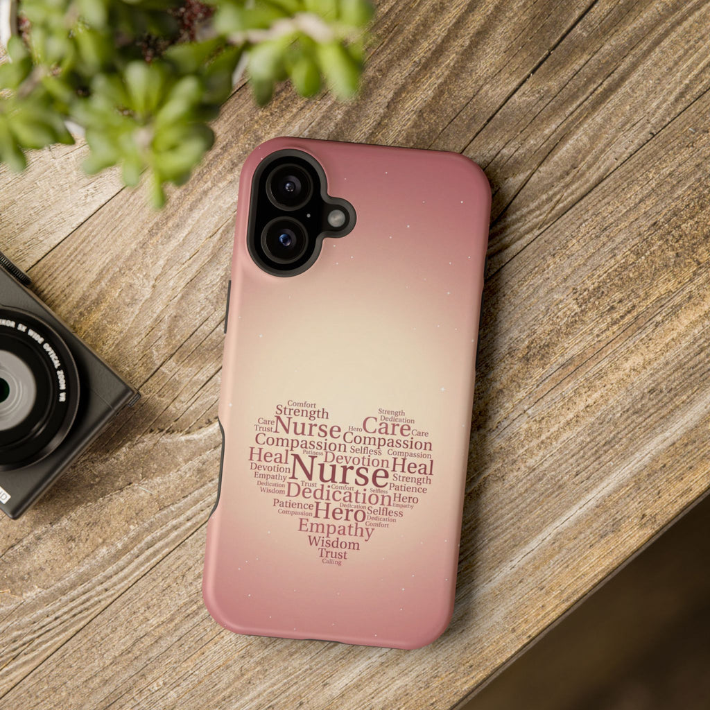 Nurse Heart Word Art Phone Case — Impact-Resistant Wireless Charging Cover