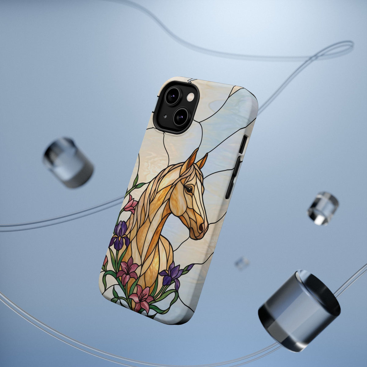 Floral Stained Glass Horse Phone Case — Tough Magnetic Case with Wireless Charging