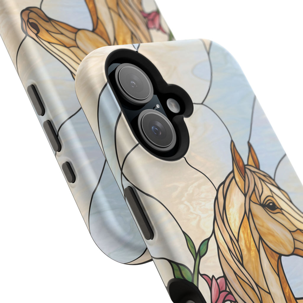 Floral Stained Glass Horse Phone Case — Tough Magnetic Case with Wireless Charging