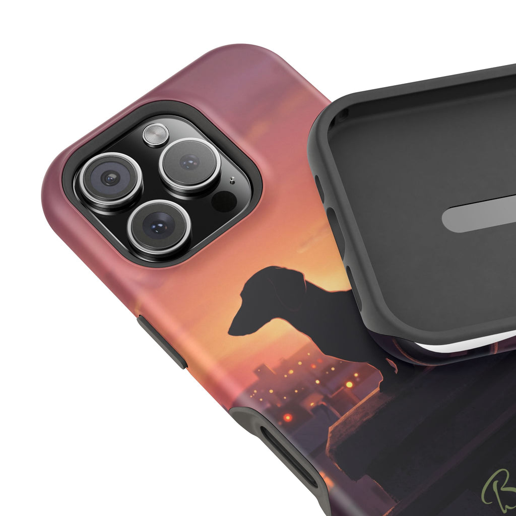 Personalized Dachshund Rooftop Sunset Phone Case — Wireless Charging Cover