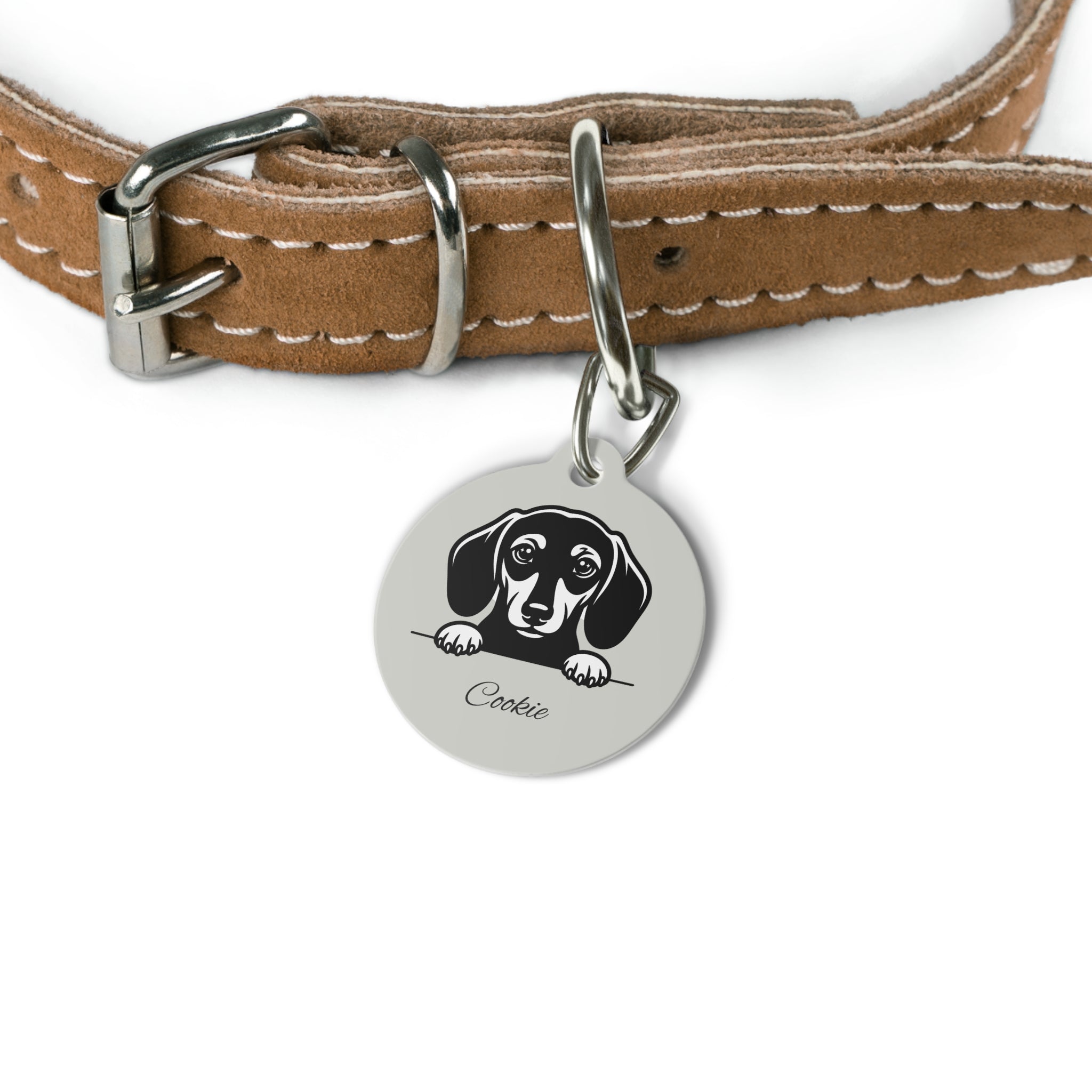 Personalized Dachshund Peeking Pet Tag – Custom Photo & Name Dog ID Tag