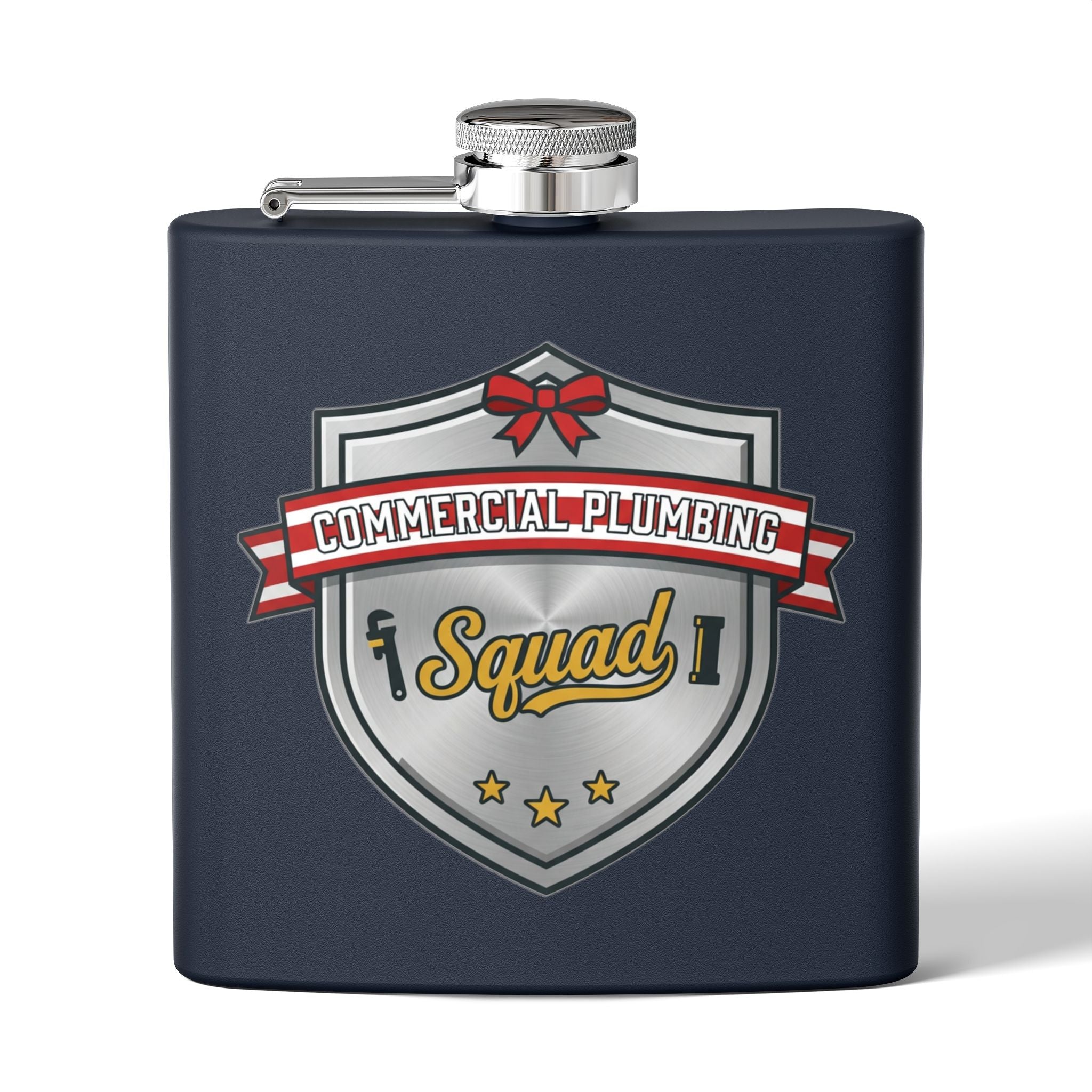 Flask — "Commercial Plumbing Squad" 6oz Stainless Steel Hip Flask